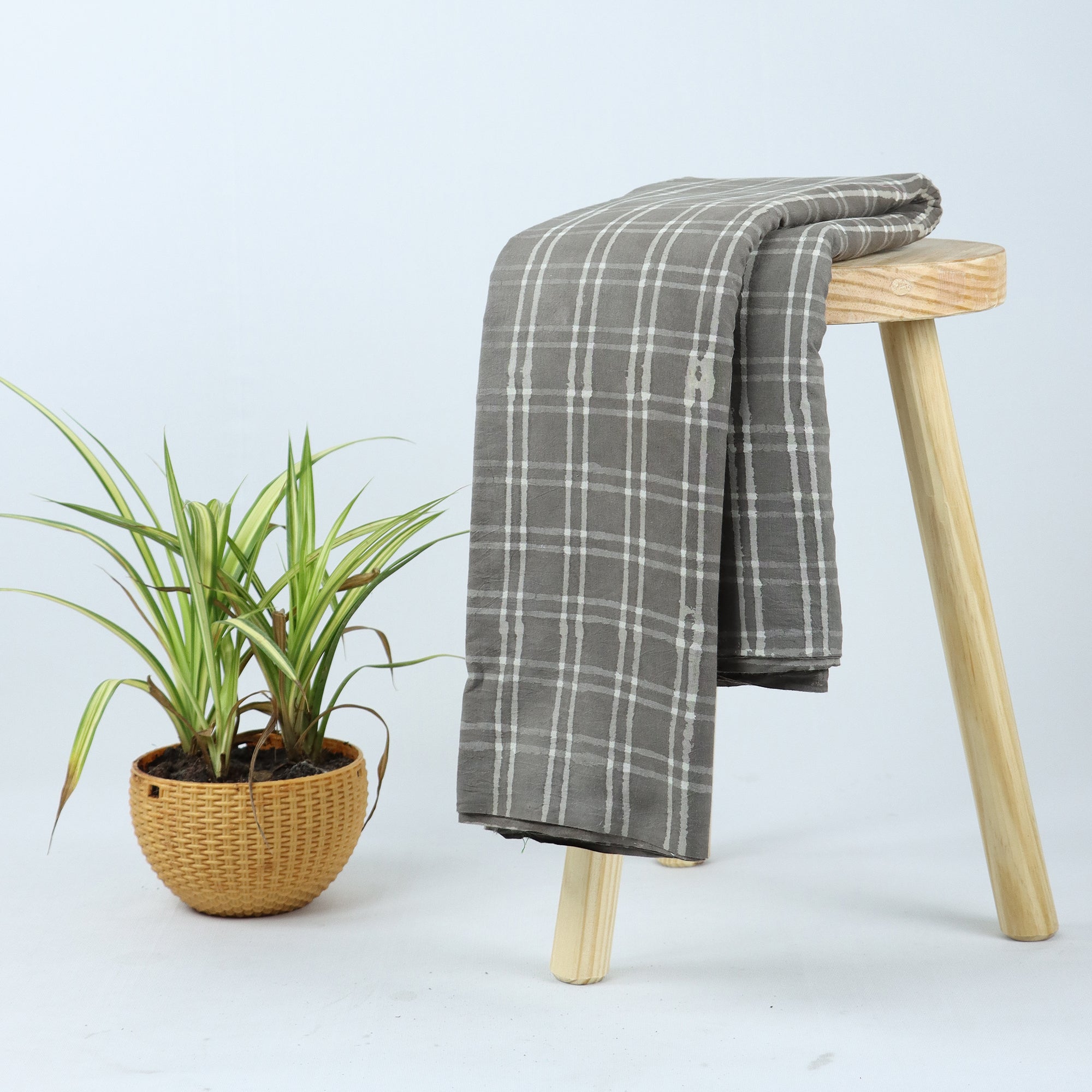 Gray Checks Kashish Cotton Hand Block Print Fabric