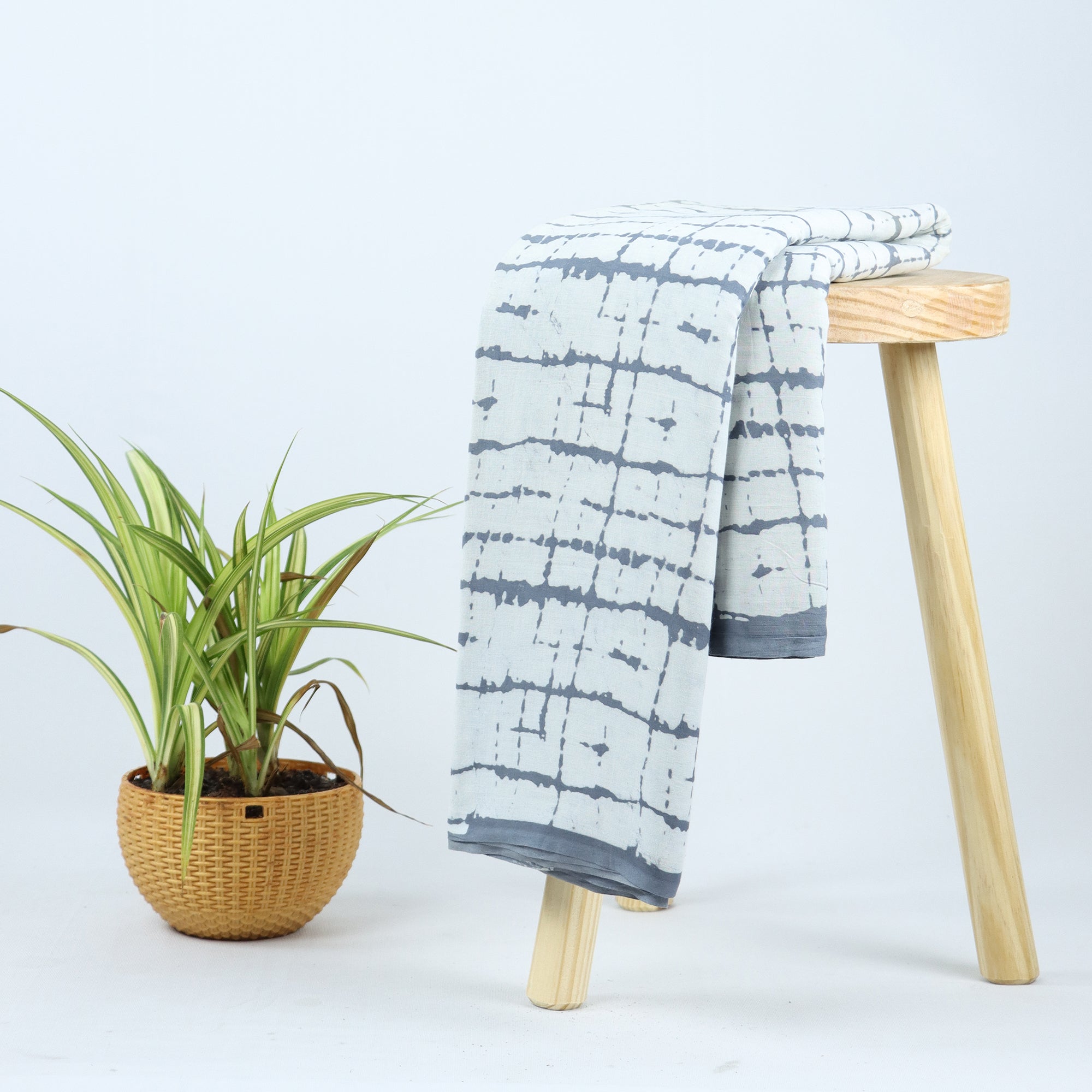 Gray Dabu Hand Block Print Fabric Online