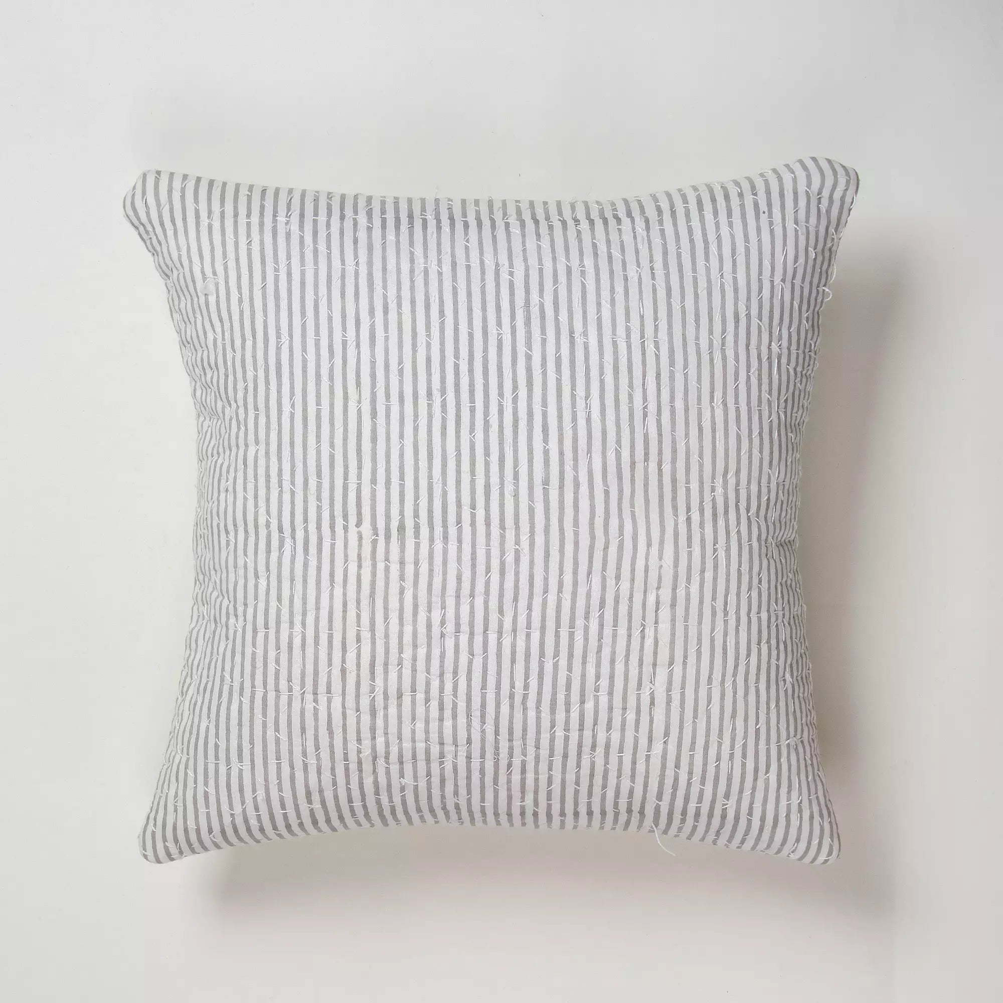 Gray Stripe Hand Printed Kantha Sofa Cushion Cover