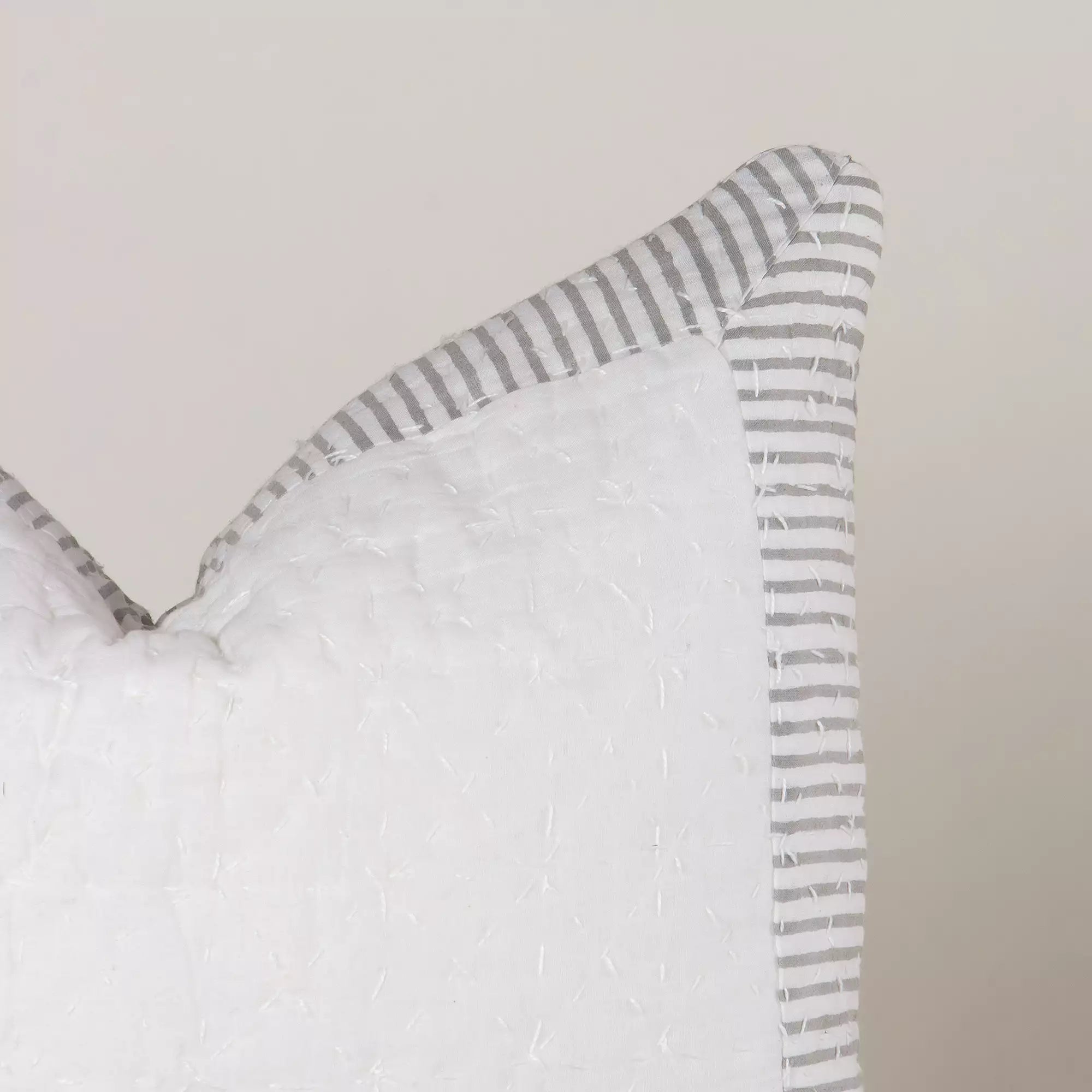 Gray Stripe Hand Printed Kantha Sofa Cushion Cover