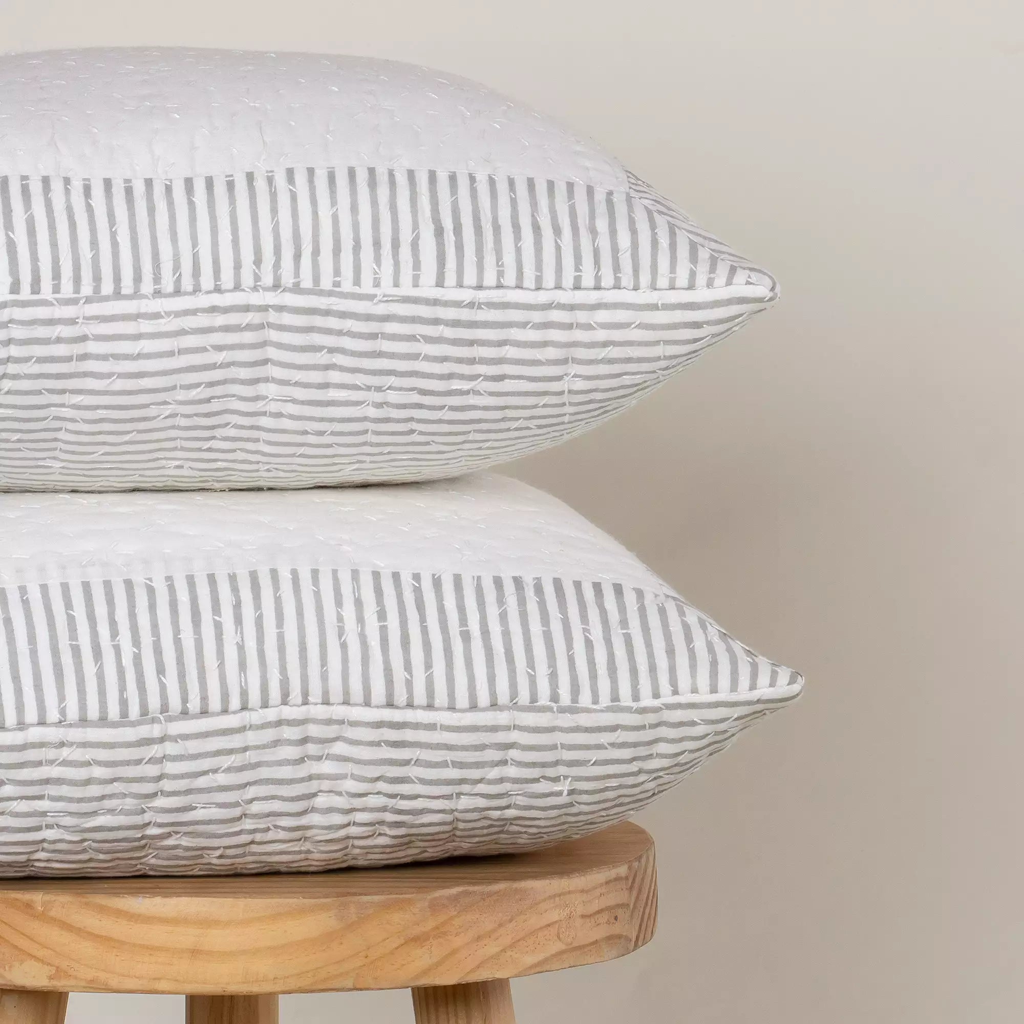 Gray Stripe Hand Printed Kantha Sofa Cushion Cover
