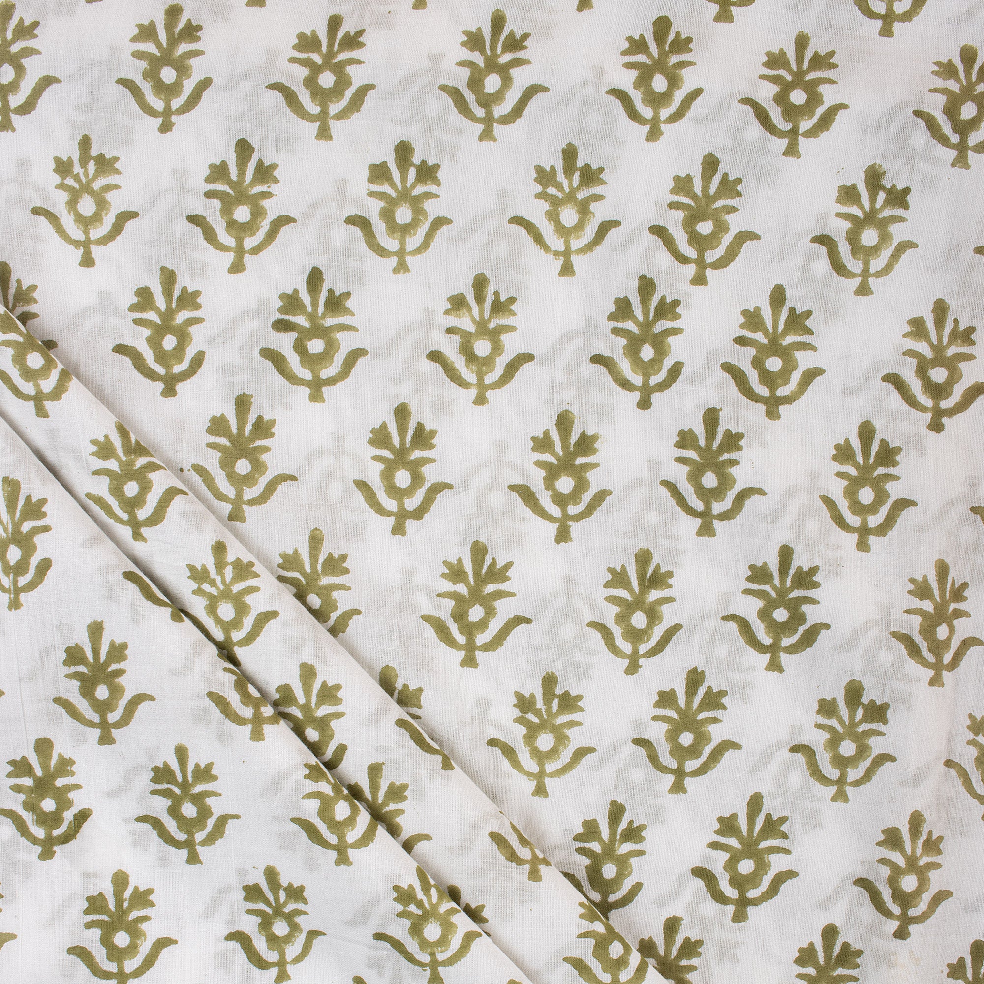 Green Booti Block Print Fabric