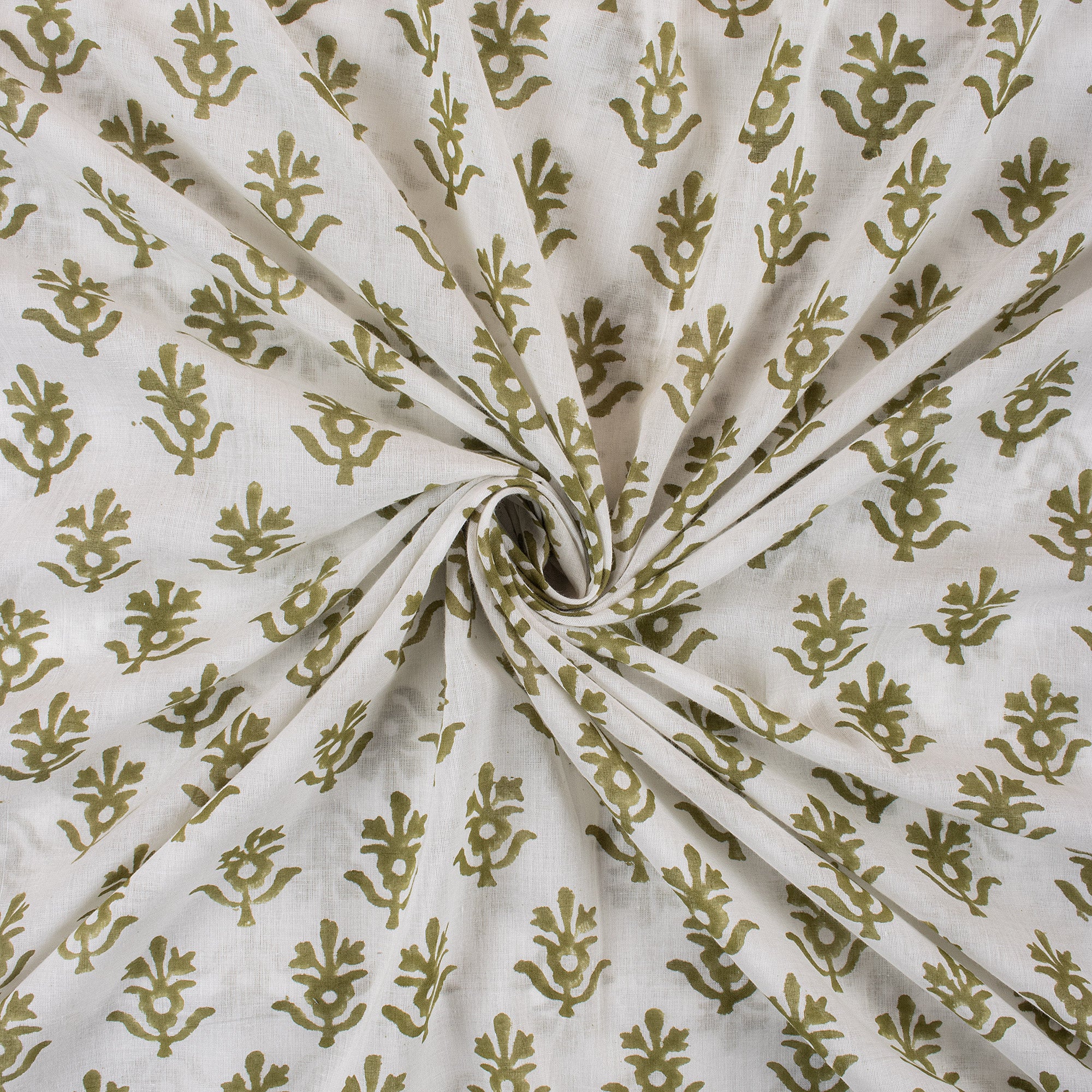 Green Booti Block Print Fabric