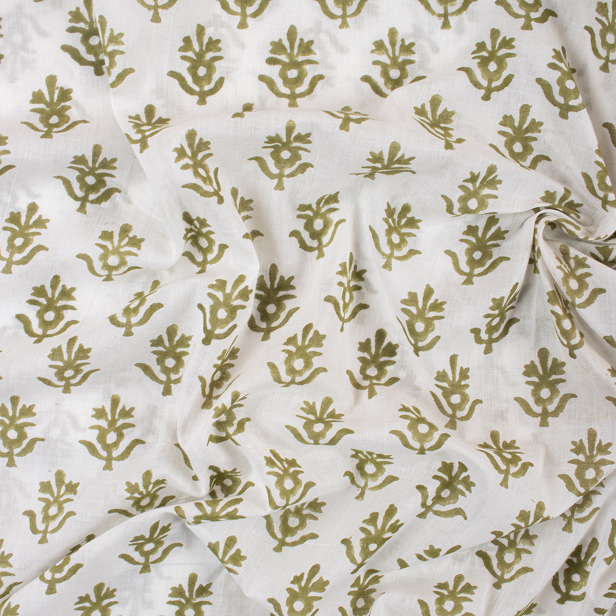 Green Booti Block Print Fabric