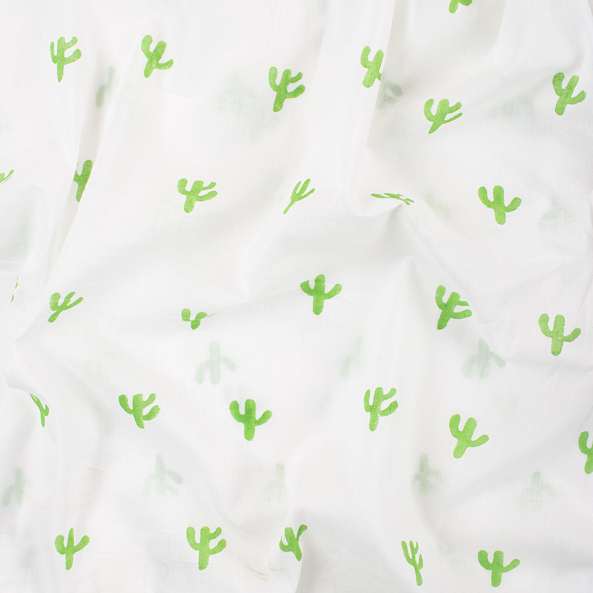 Green Cactus Block Print Indian Cotton Running Material Fabric