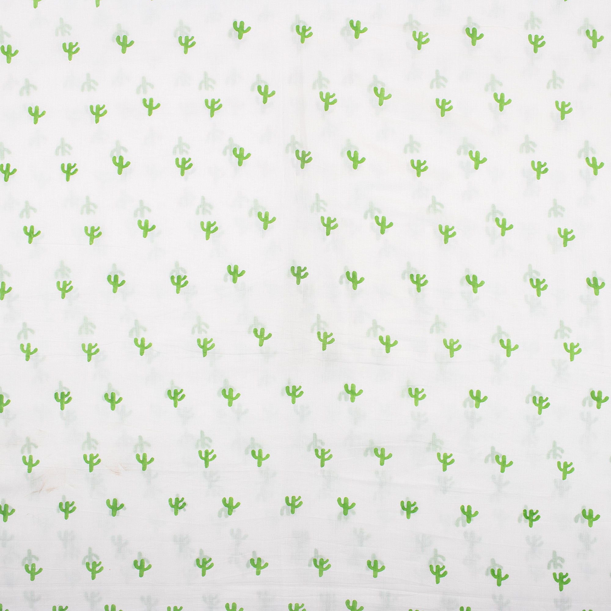 Green Cactus Block Print Indian Cotton Running Material Fabric