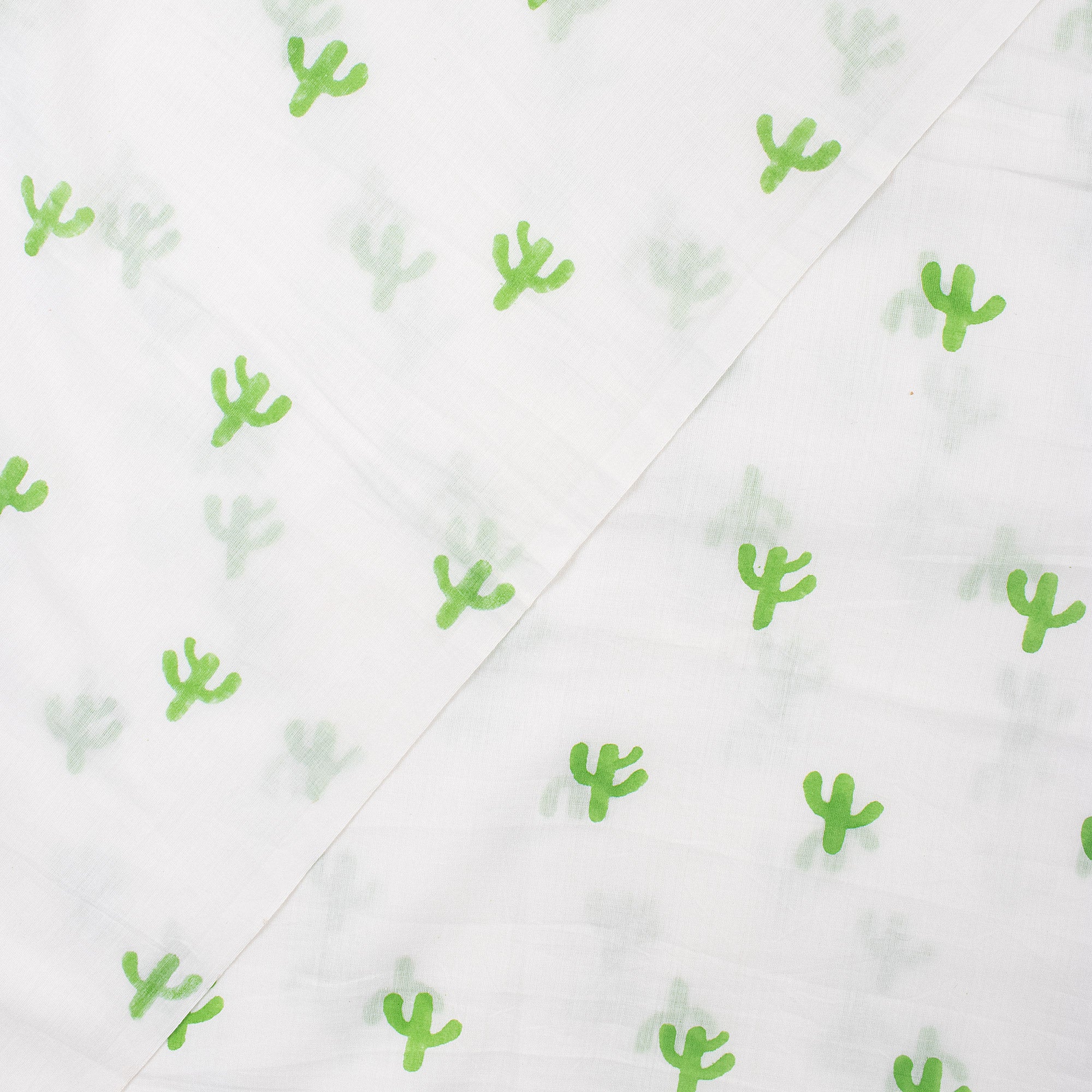 Green Cactus Block Print Indian Cotton Running Material Fabric
