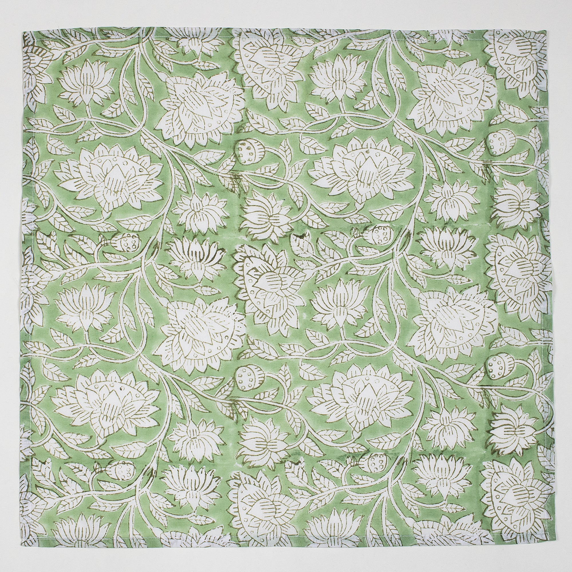 Green Floral Hand Block Printed Cotton Reusable