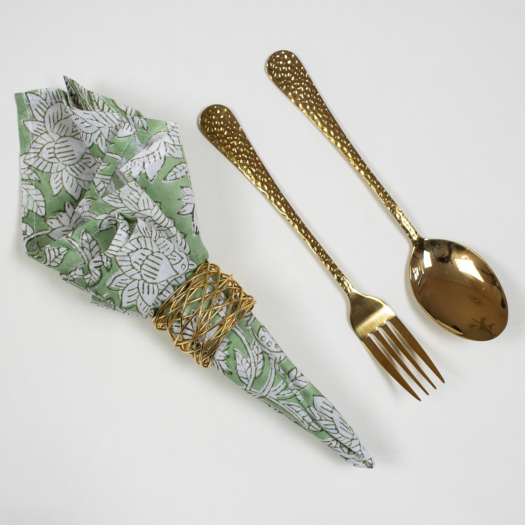 Green Floral Hand Block Printed Cotton Reusable