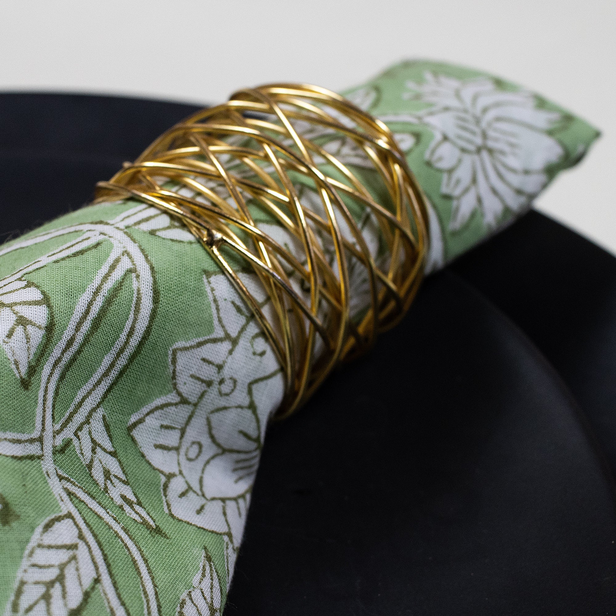 Green Floral Hand Block Printed Cotton Reusable