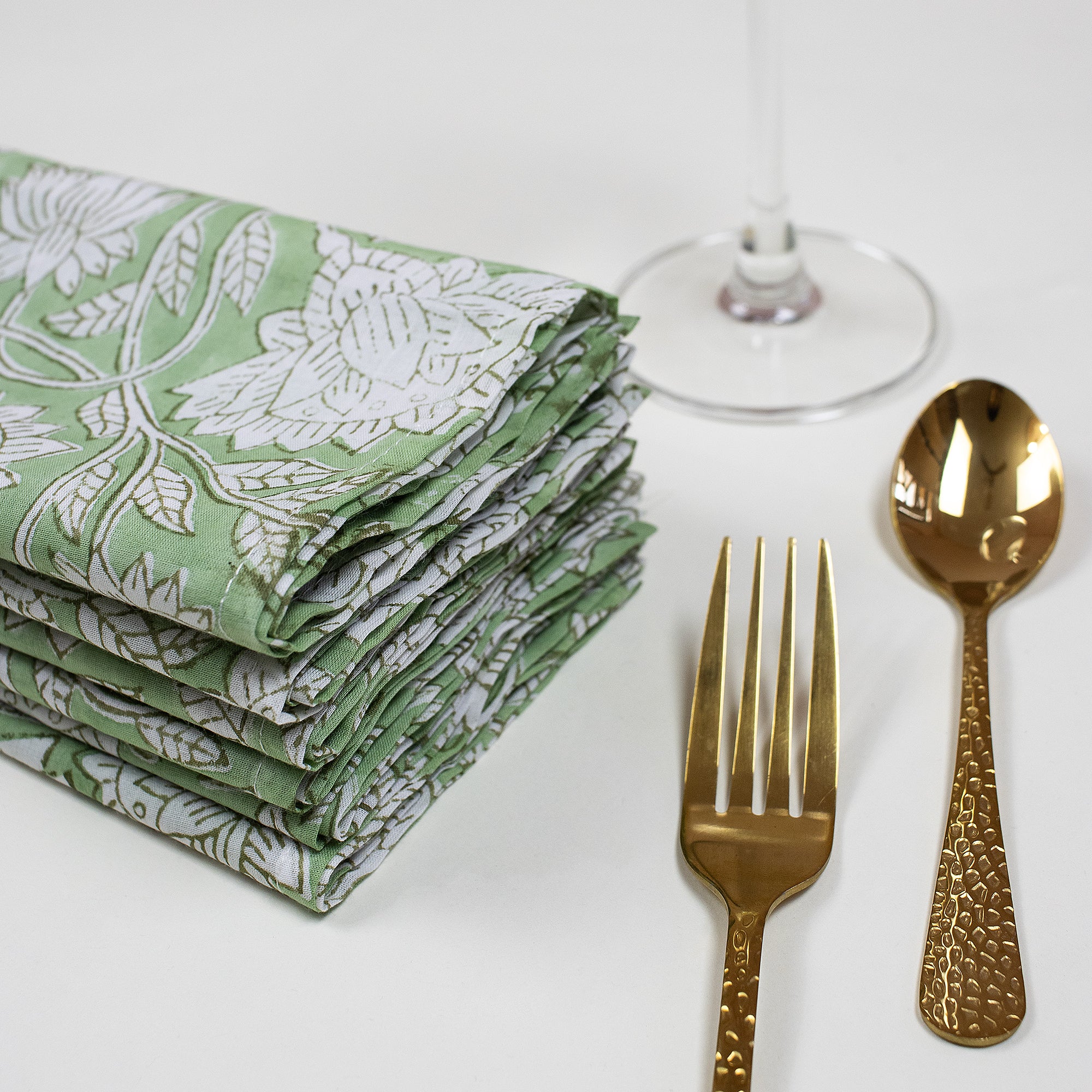 Green Floral Hand Block Printed Cotton Reusable