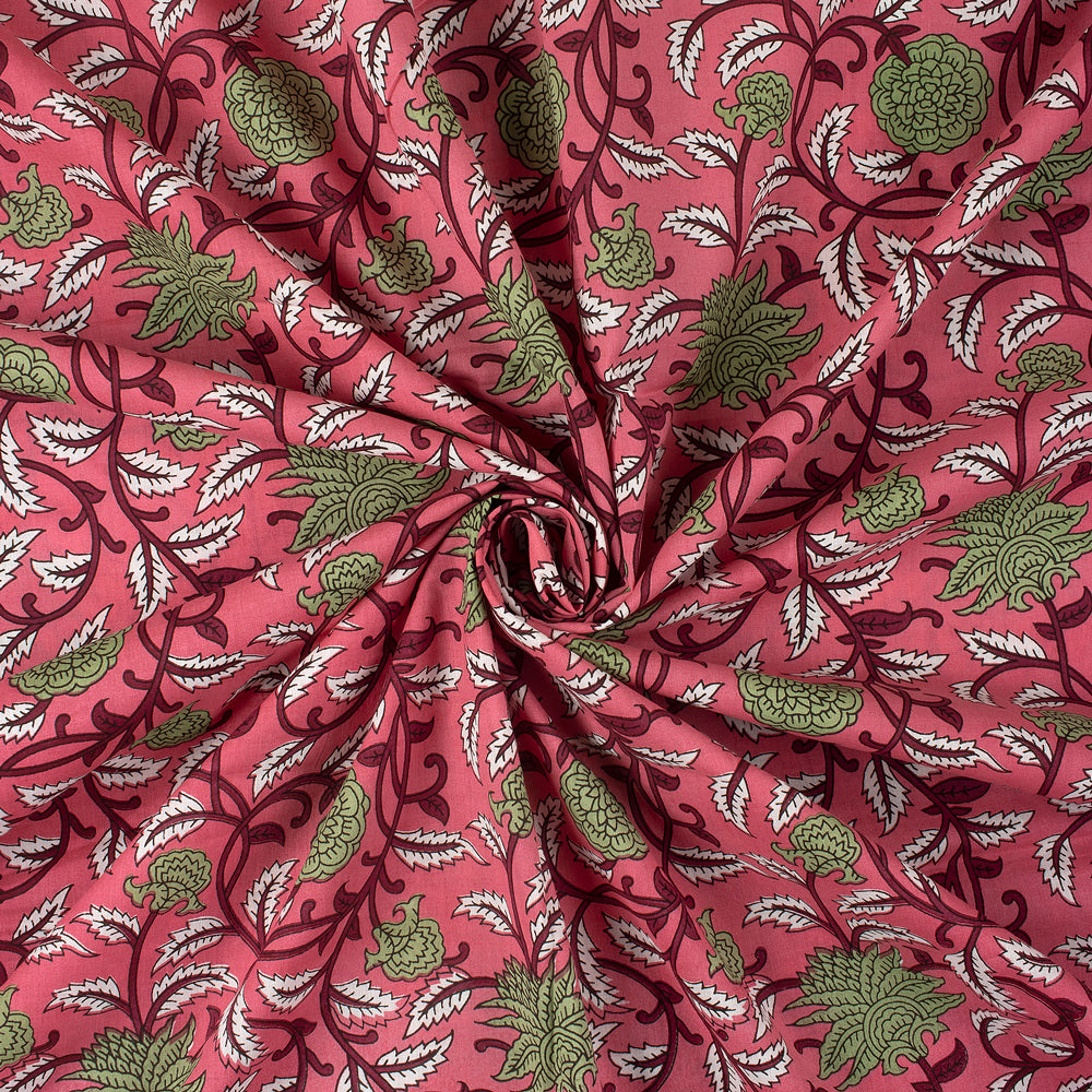 Green Floral Indian Hand Block Printed Fabric