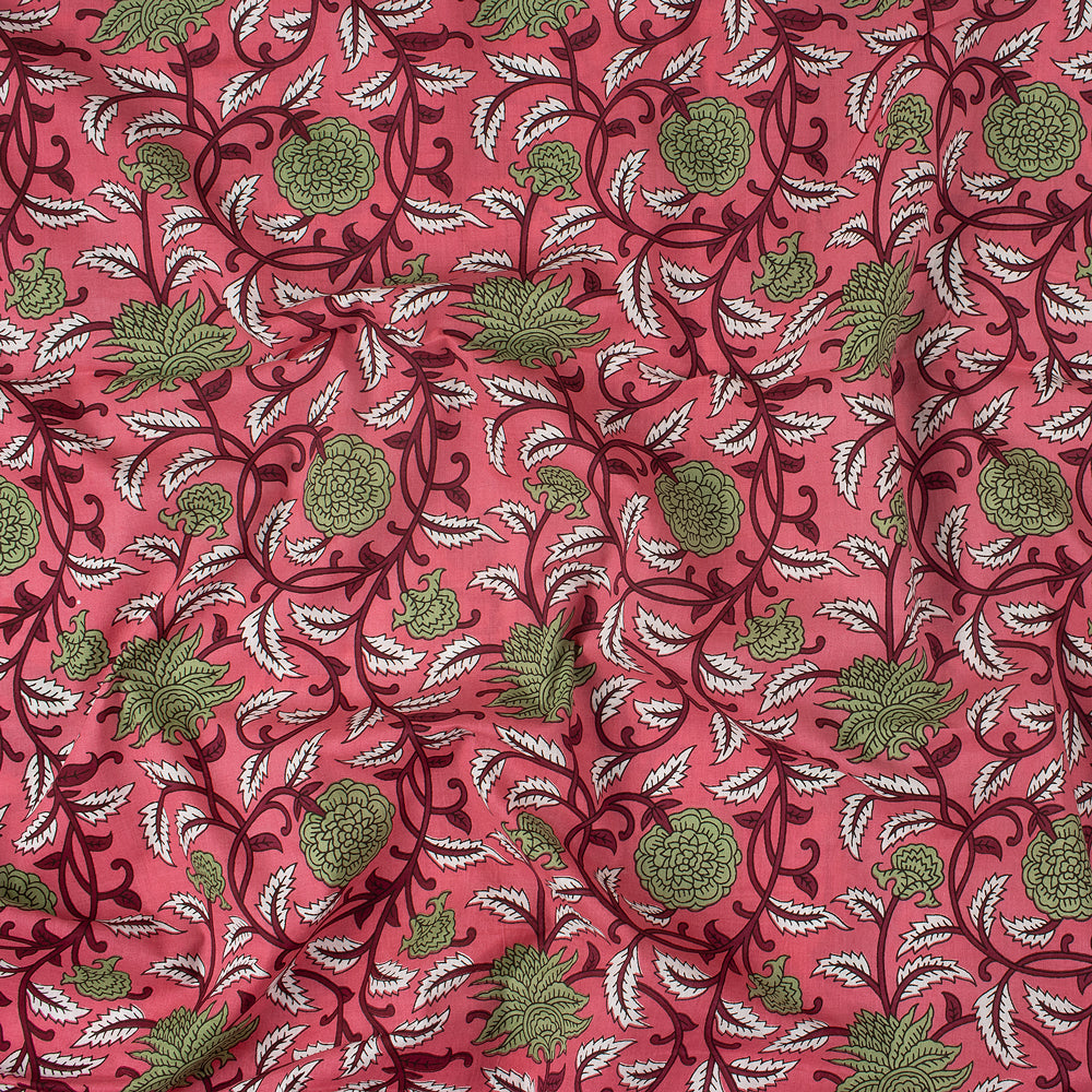 Green Floral Indian Hand Block Printed Fabric