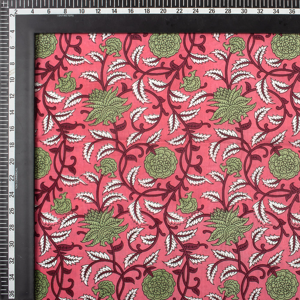 Green Floral Indian Hand Block Printed Fabric