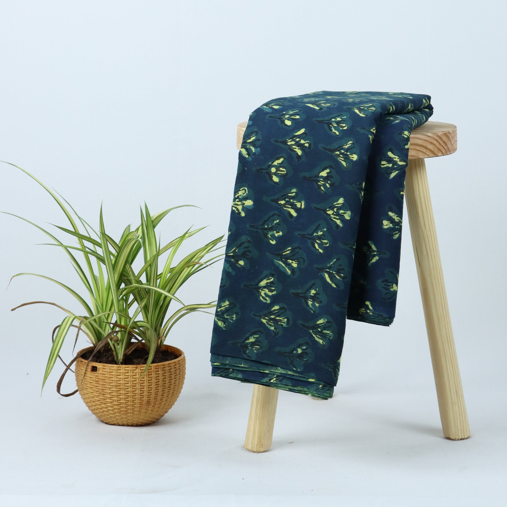 Green Floral Pure Cotton Dabu Hand Block Print Fabric