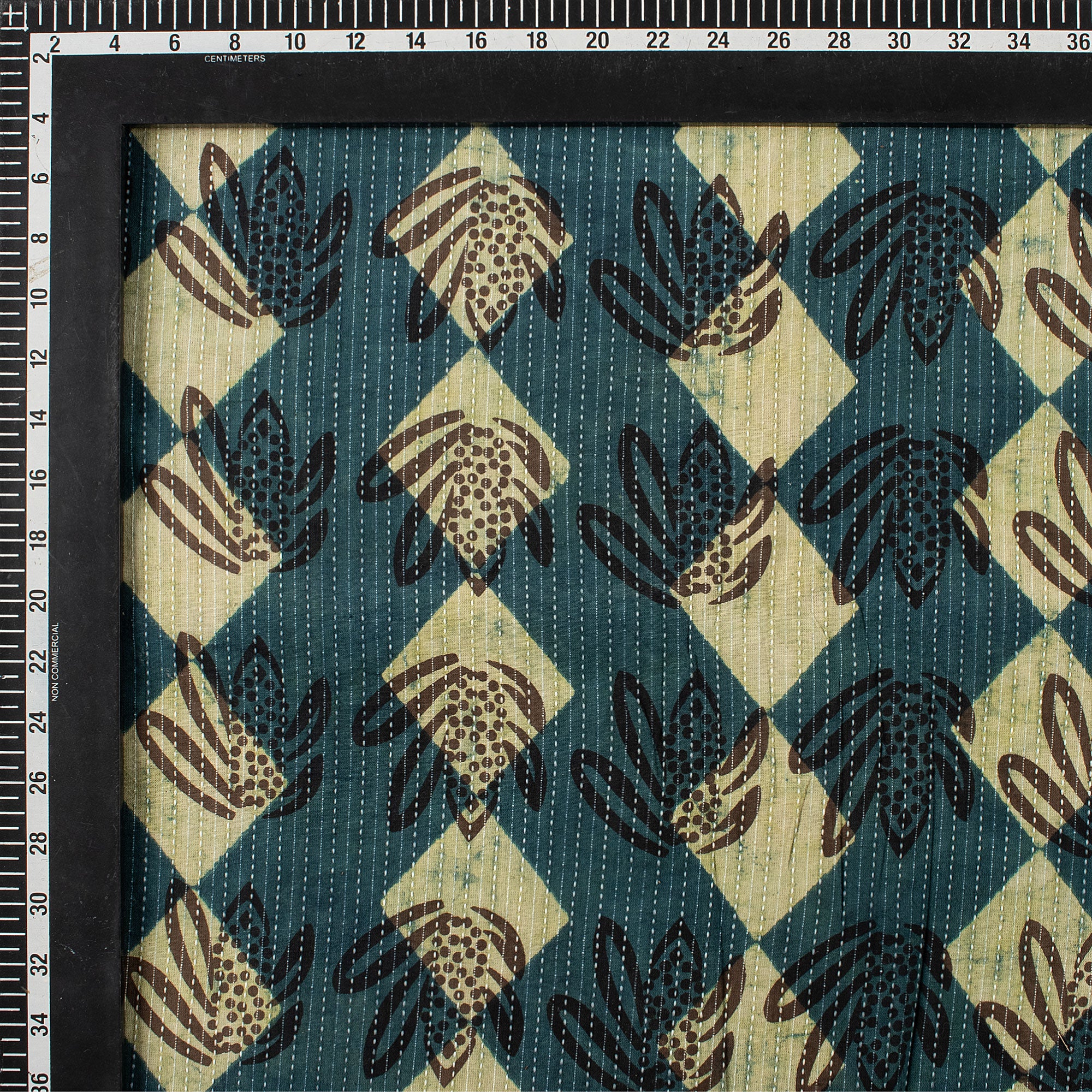 Green Hand Block Printed Cotton Kantha Fabric by Yard
