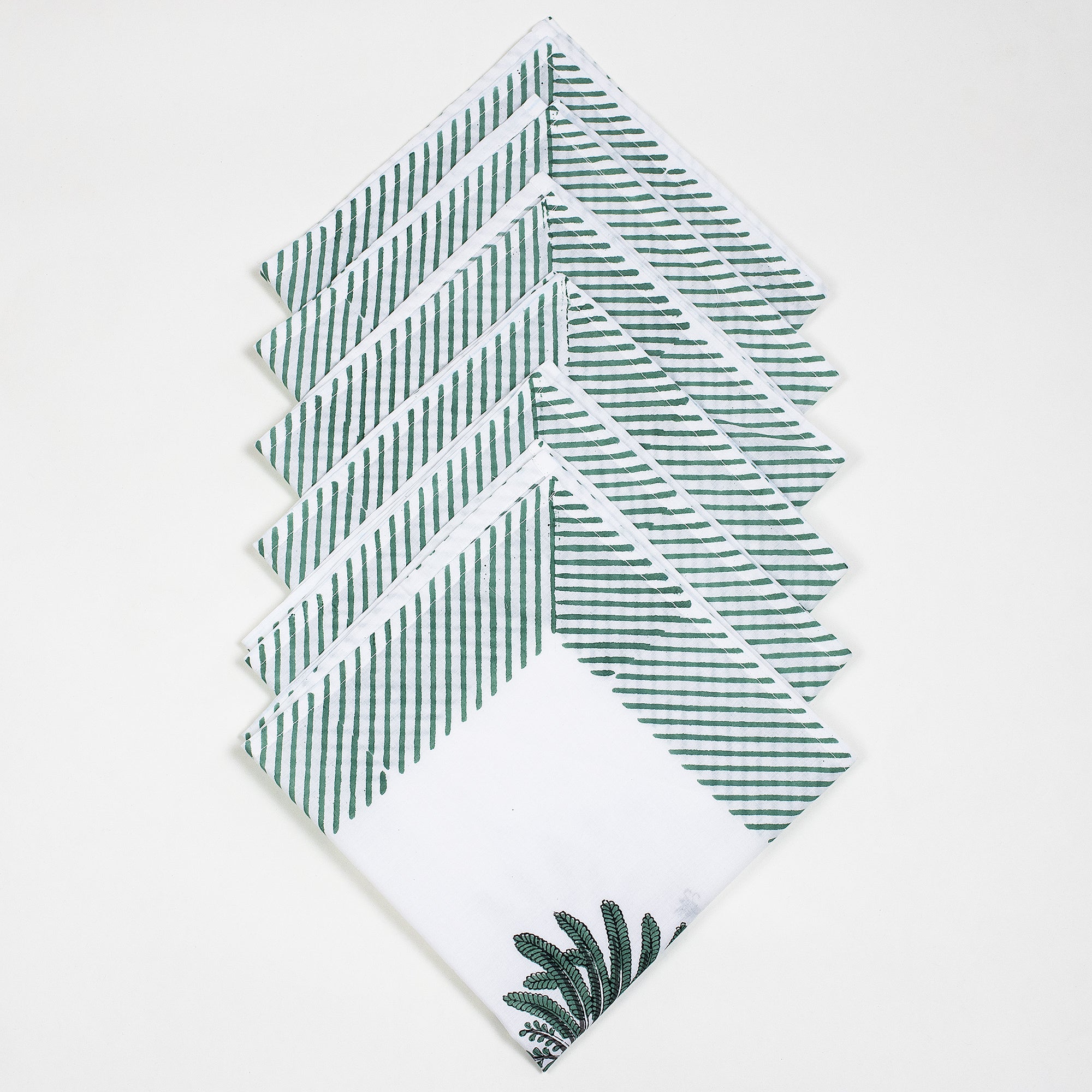 Green Hand Block Printed Dinner Napkins Cloth