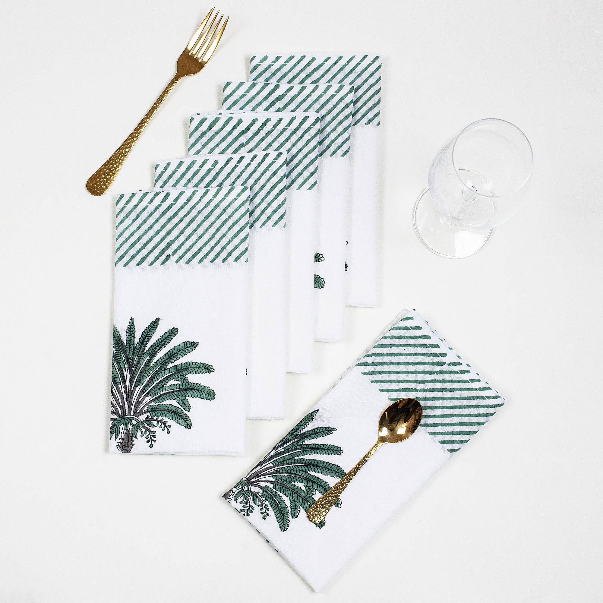 Green Hand Block Printed Dinner Napkins Cloth