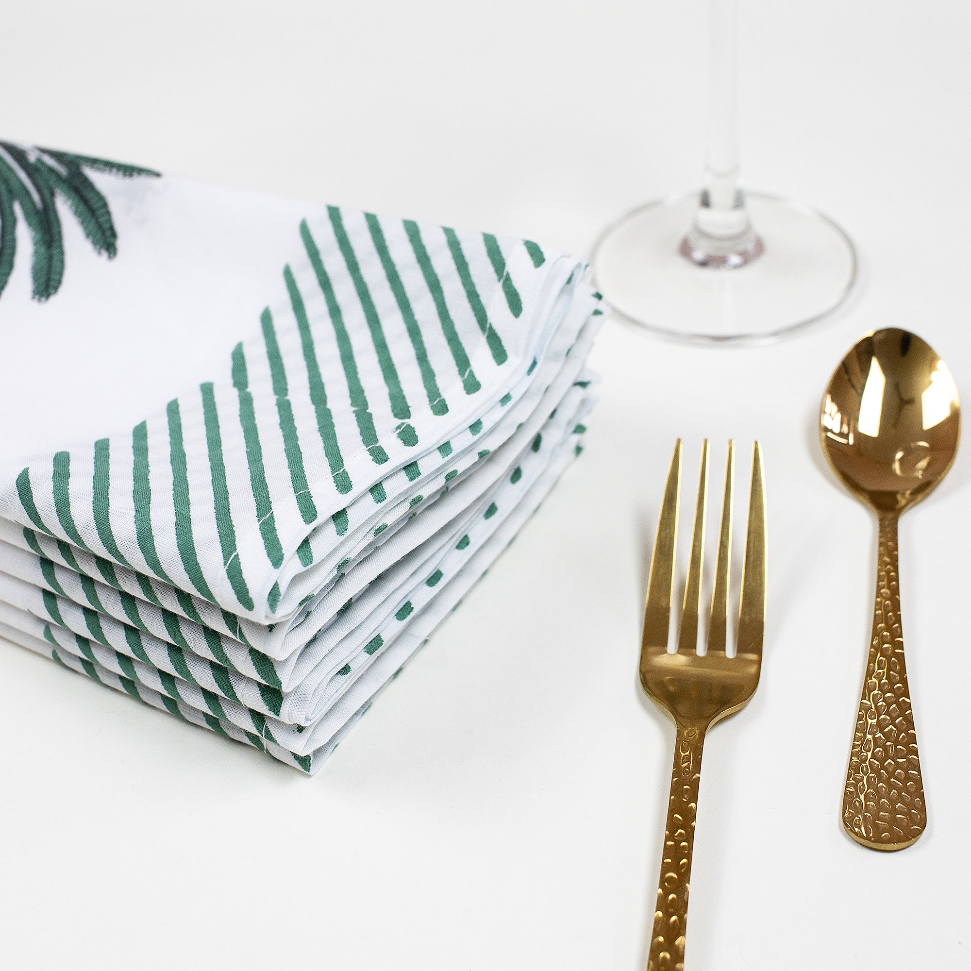 Green Hand Block Printed Dinner Napkins Cloth