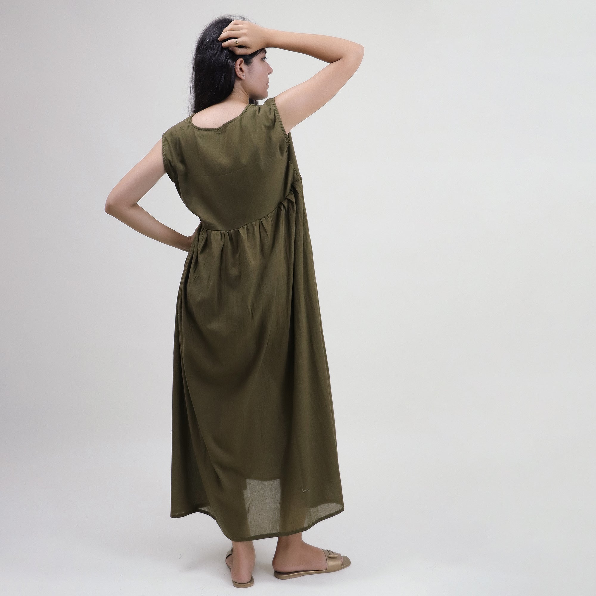 Green Indian Cotton Midi dress for Women