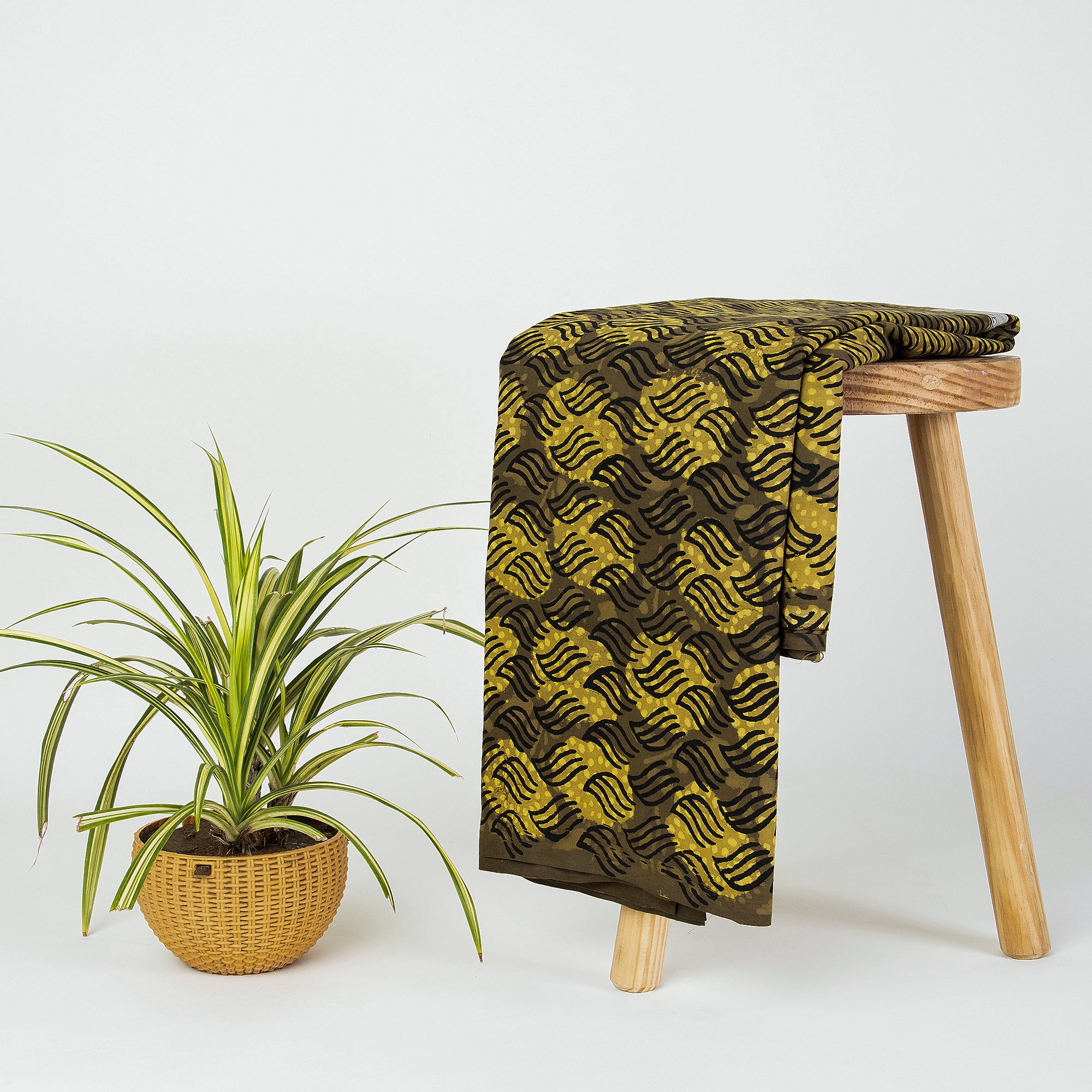 Green Leaf Hand Block Prin Dabu Fabric
