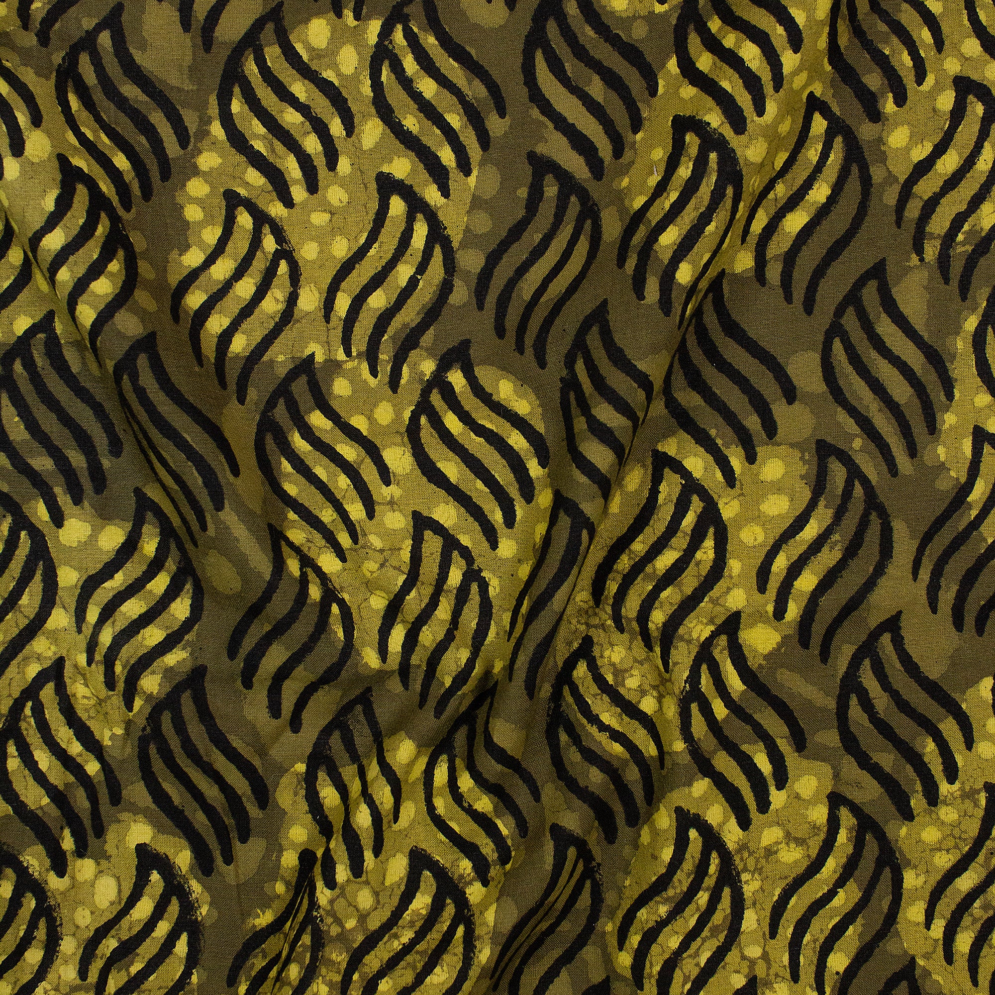 Green Leaf Hand Block Prin Dabu Fabric