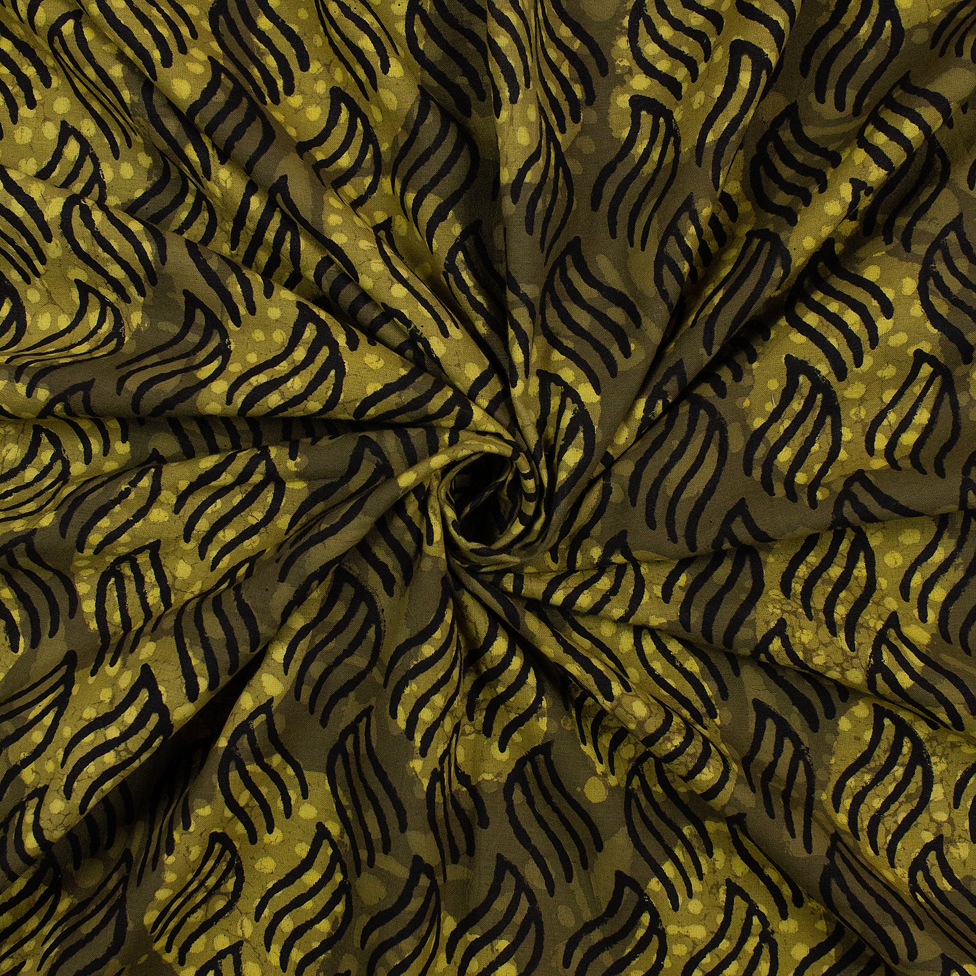 Green Leaf Hand Block Prin Dabu Fabric