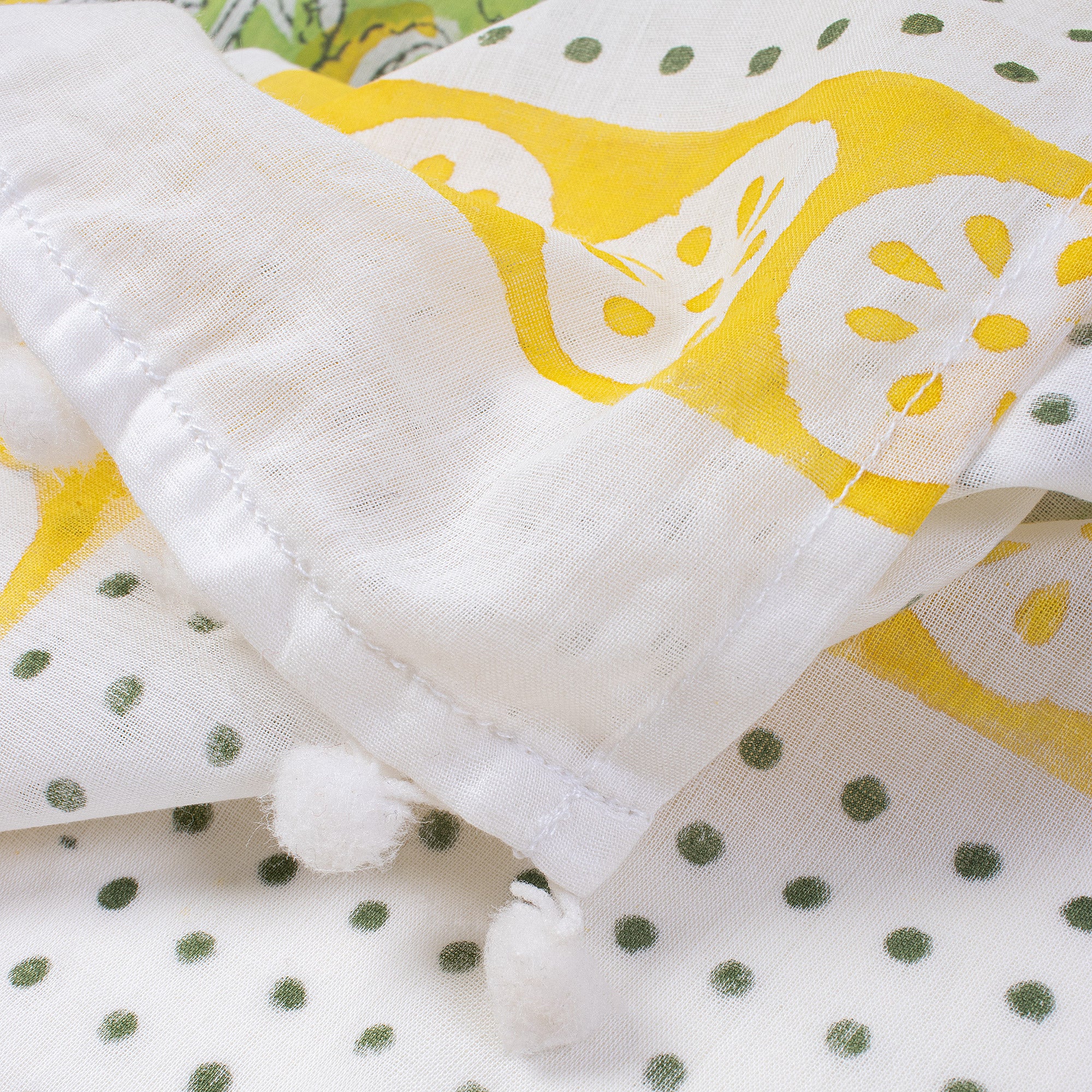 Green Leaf Hand Block Print Cotton Beach Sarong Wrap