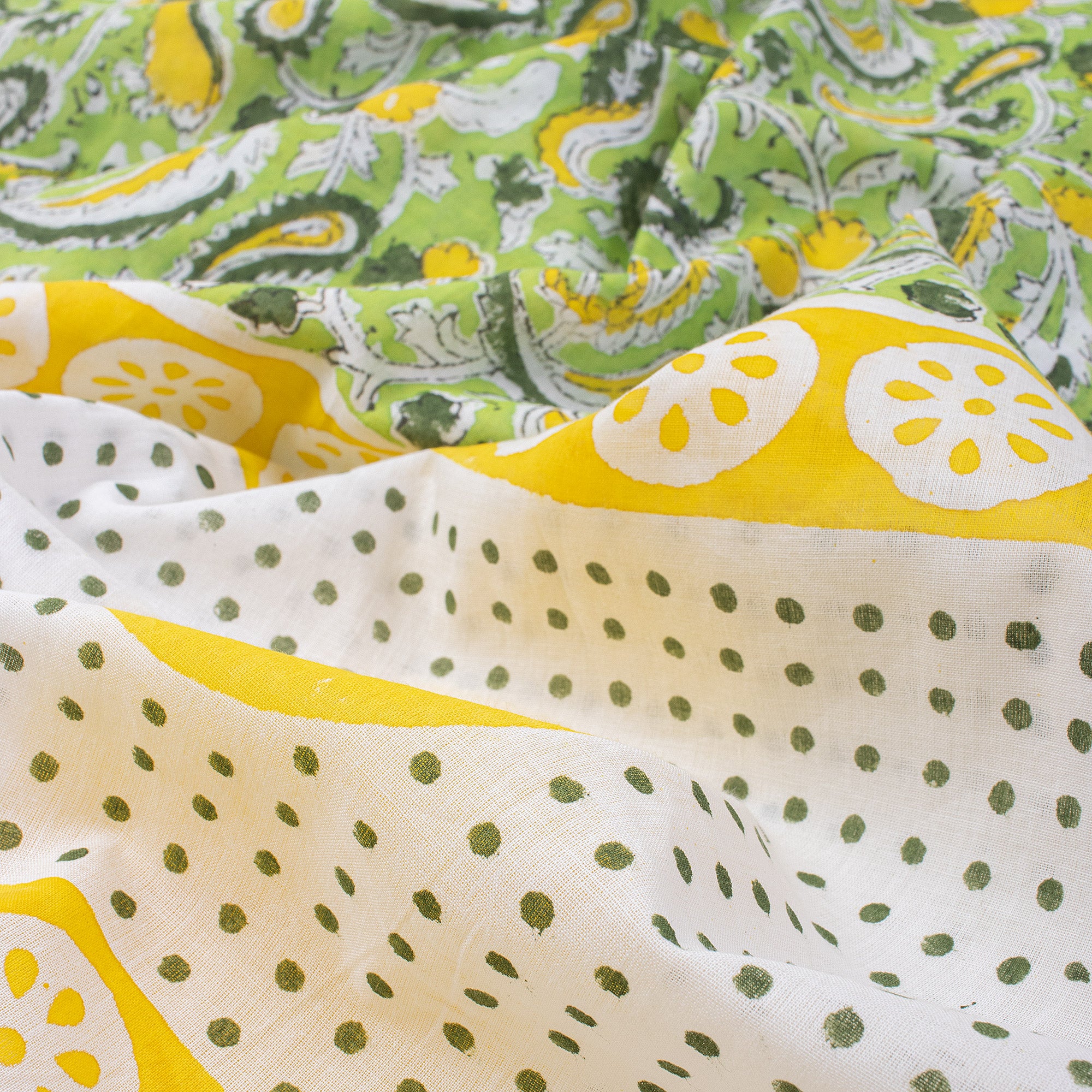 Green Leaf Hand Block Print Cotton Beach Sarong Wrap
