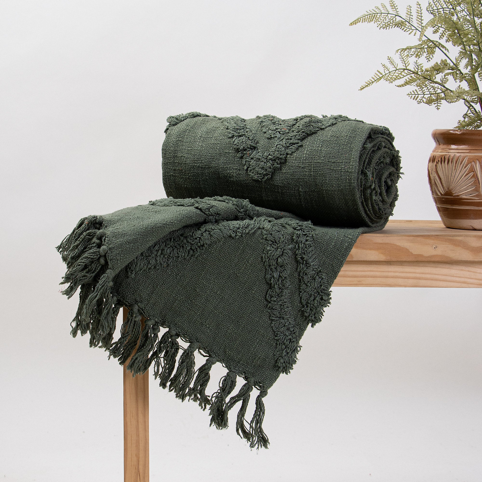 Green Organic Cotton Solid Throws For Couch