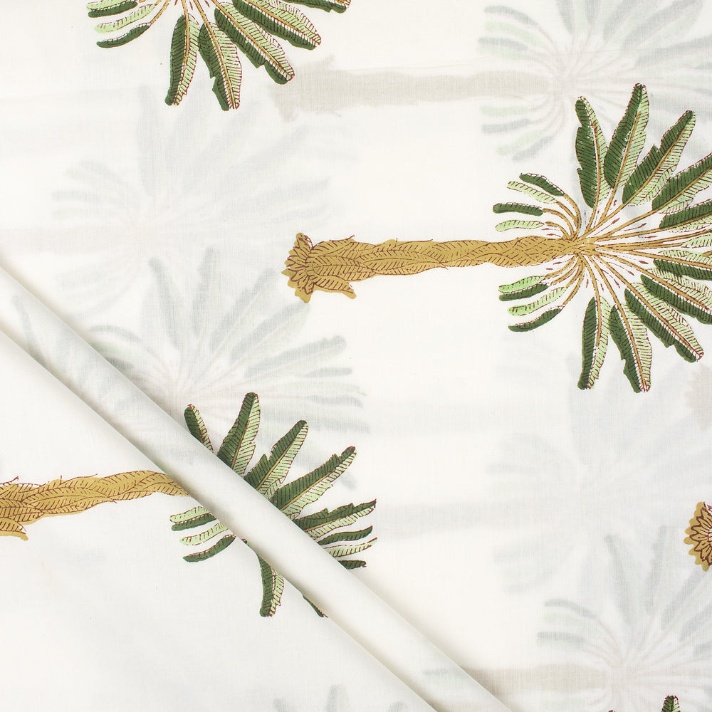 Green Palm Tree Hand Block Print Fabric By The Yard