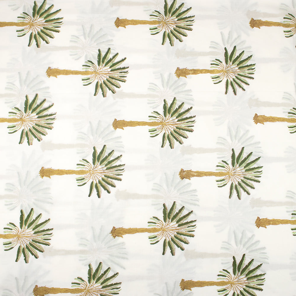 Green Palm Tree Hand Block Print Fabric By The Yard