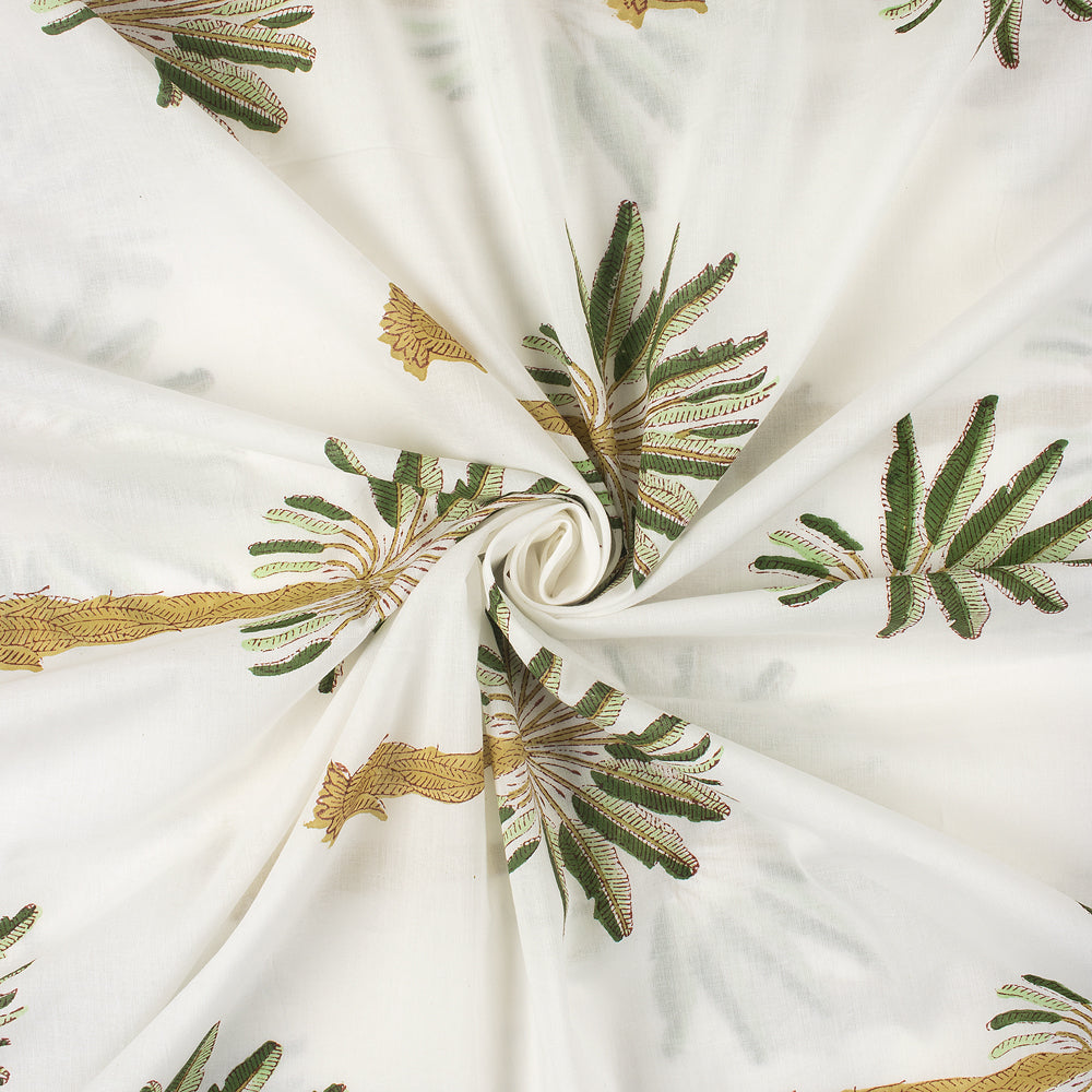 Green Palm Tree Hand Block Print Fabric By The Yard