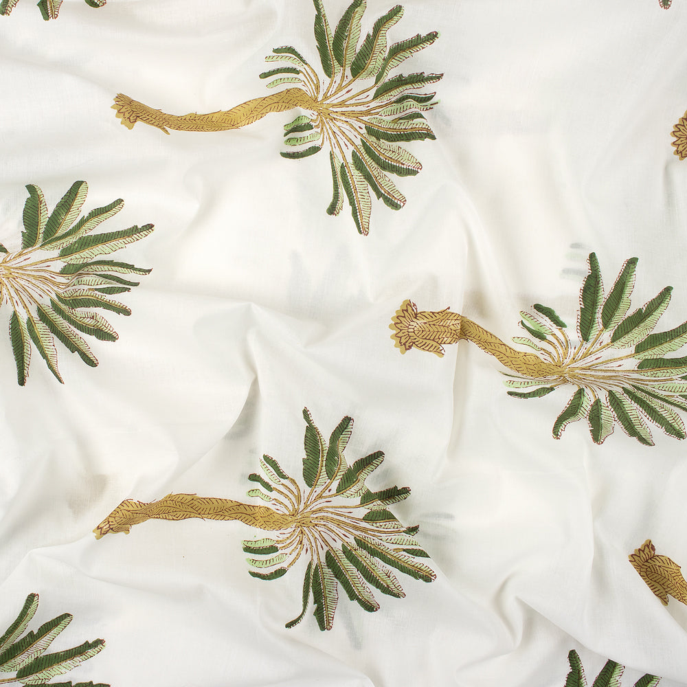 Green Palm Tree Hand Block Print Fabric By The Yard