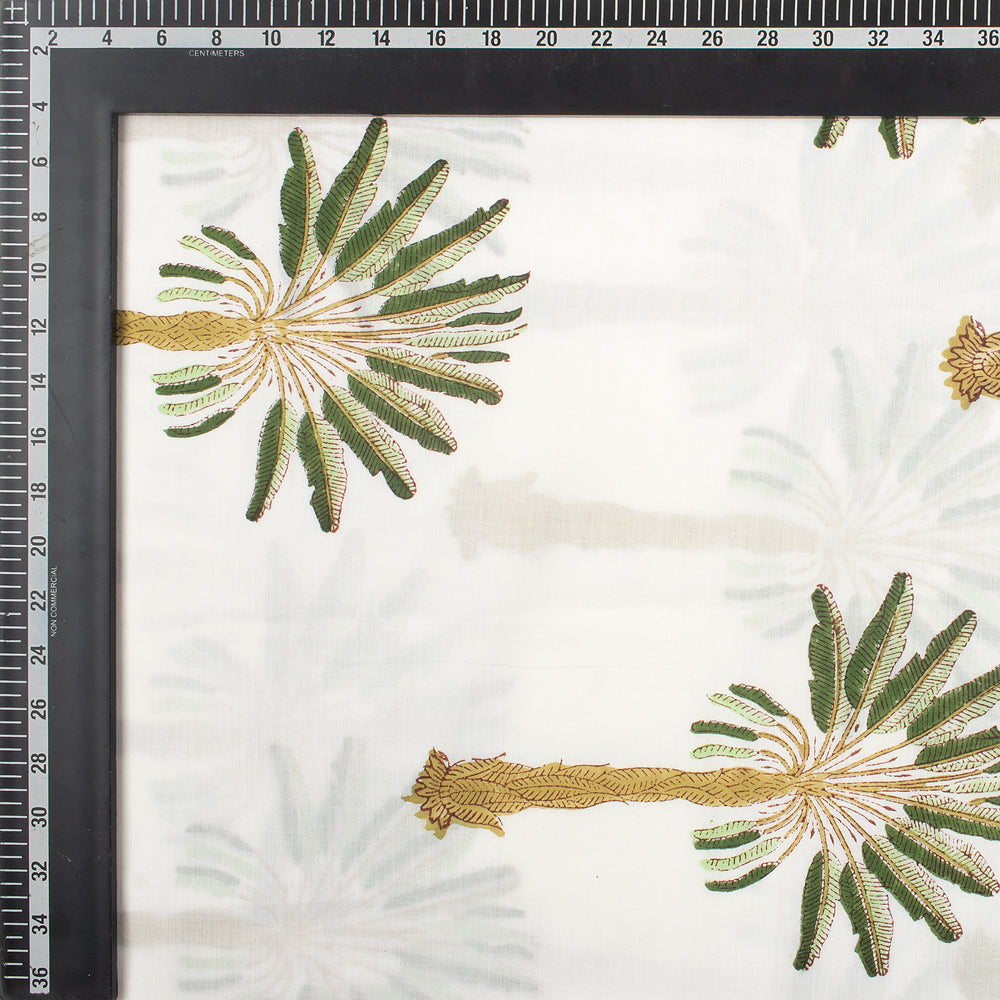 Green Palm Tree Hand Block Print Fabric By The Yard