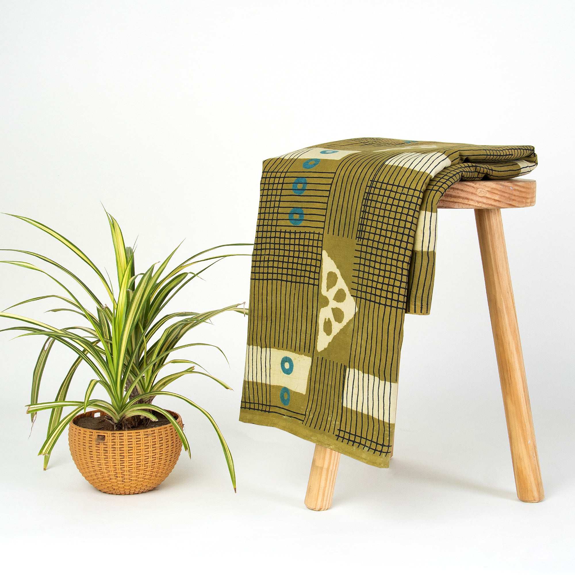 Green Patchwork Hand Block Print Fabric