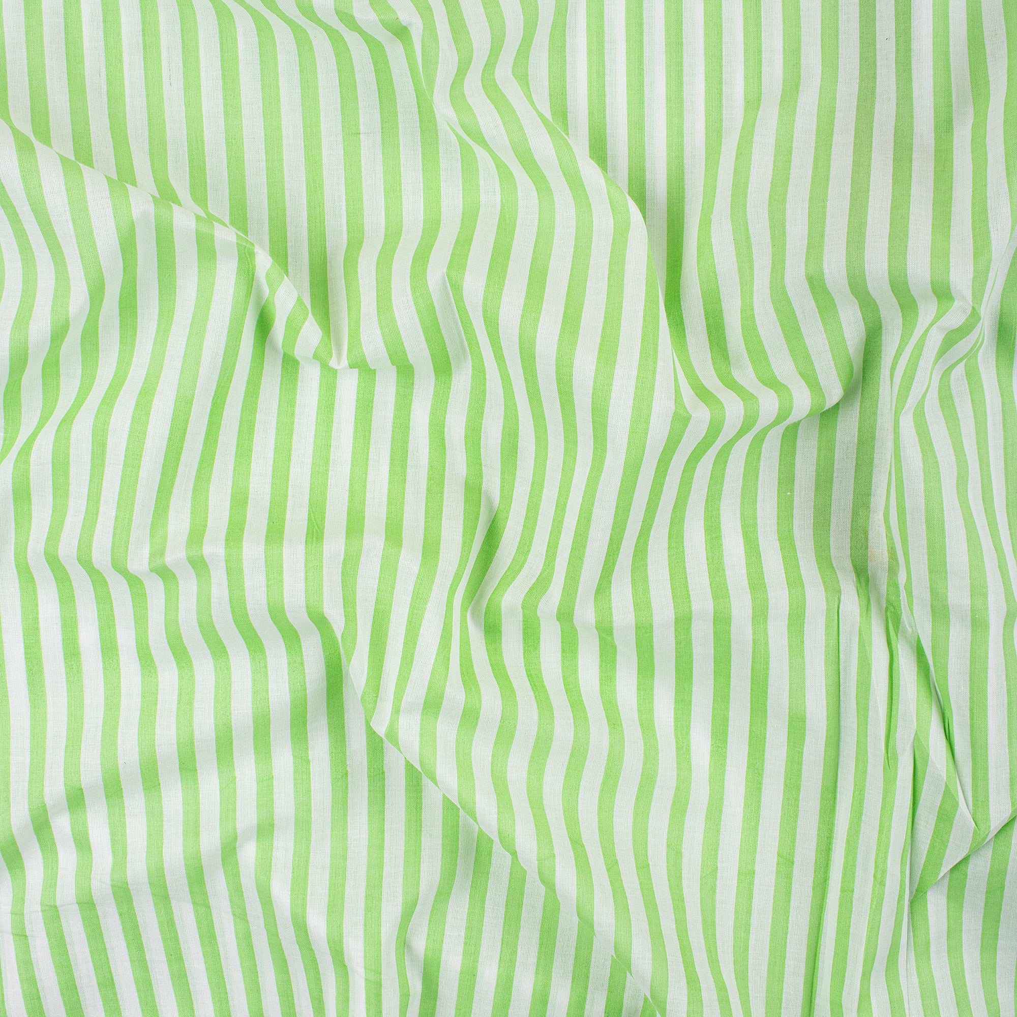 Green Striped Block Printed Fabric For Dress Material