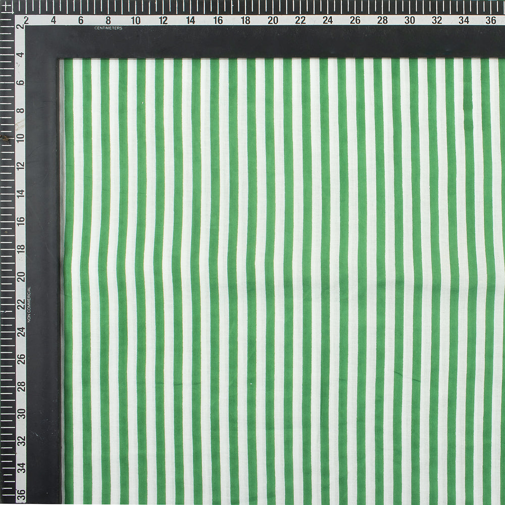 Green Striped Hand Block Print Cotton Fabric