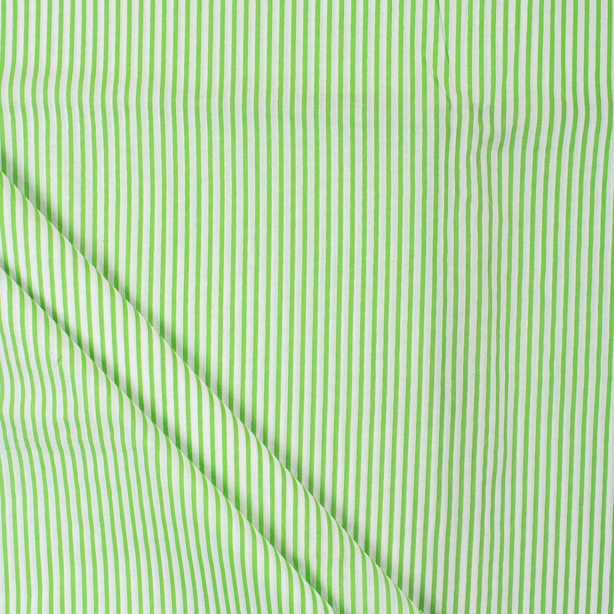Green Striped Hand Block Printed Cotton Dress Fabric