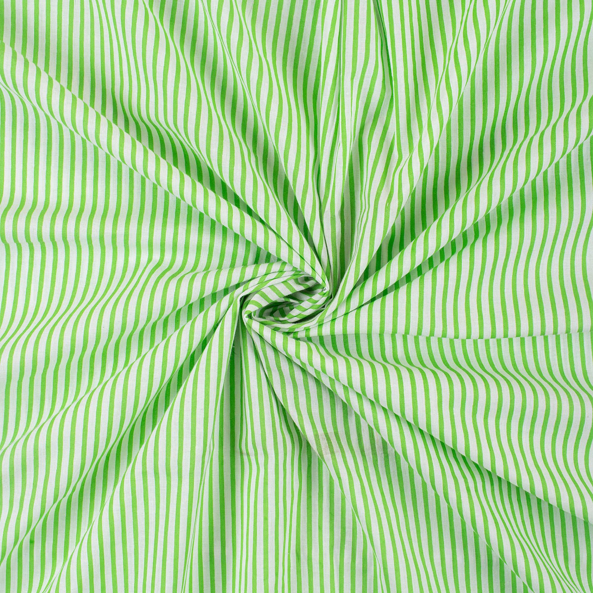 Green Striped Hand Block Printed Cotton Dress Fabric