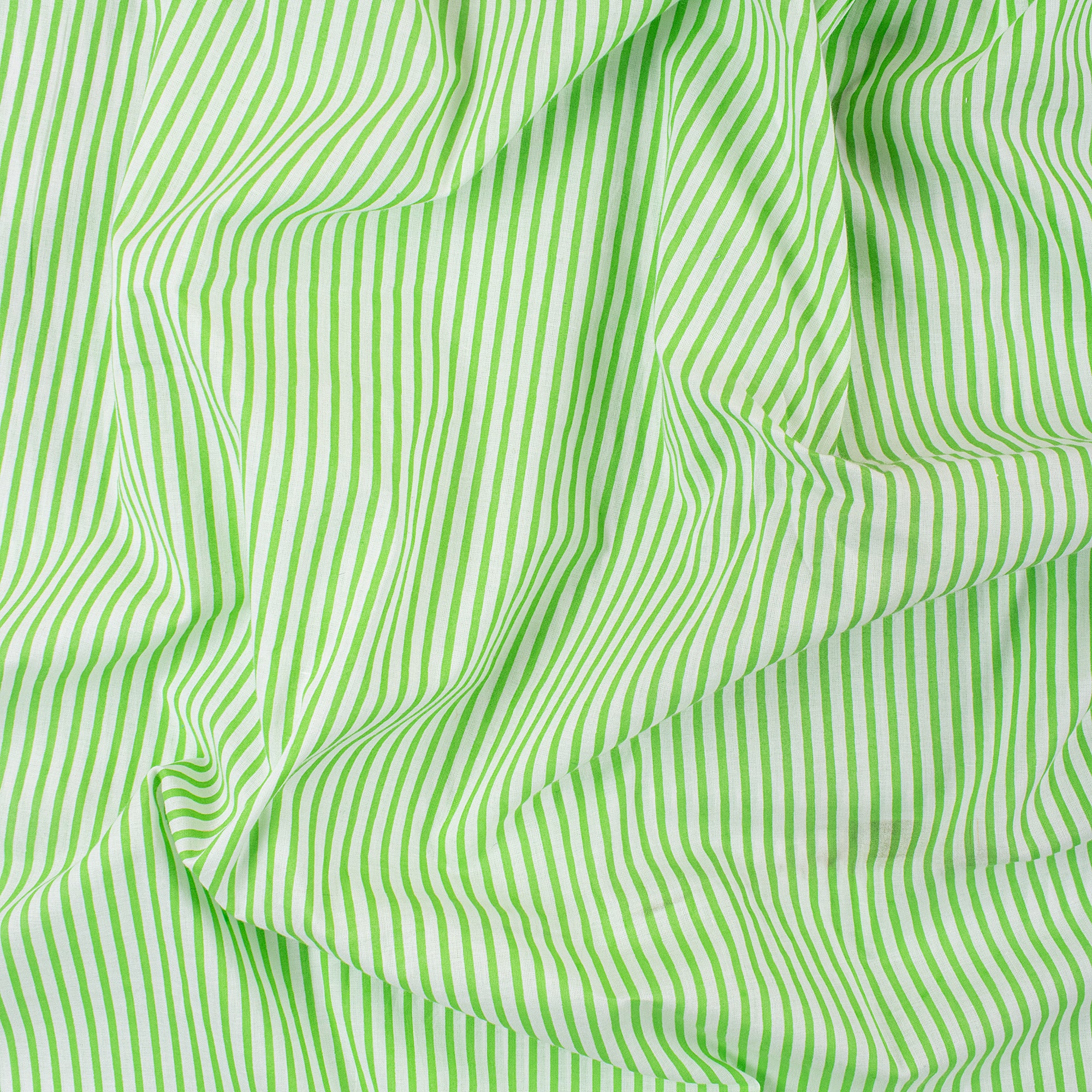 Green Striped Hand Block Printed Cotton Dress Fabric