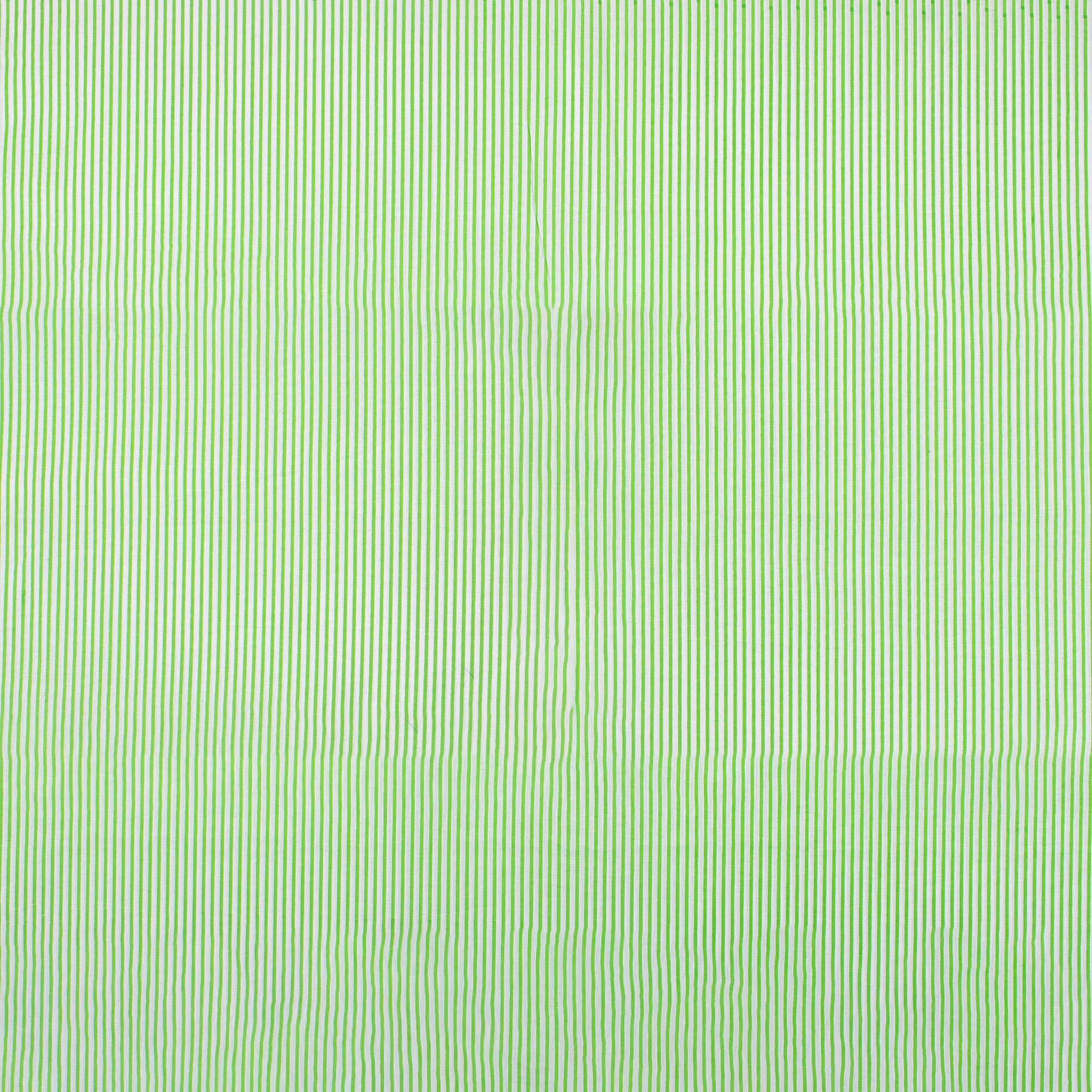 Green Striped Hand Block Printed Cotton Dress Fabric
