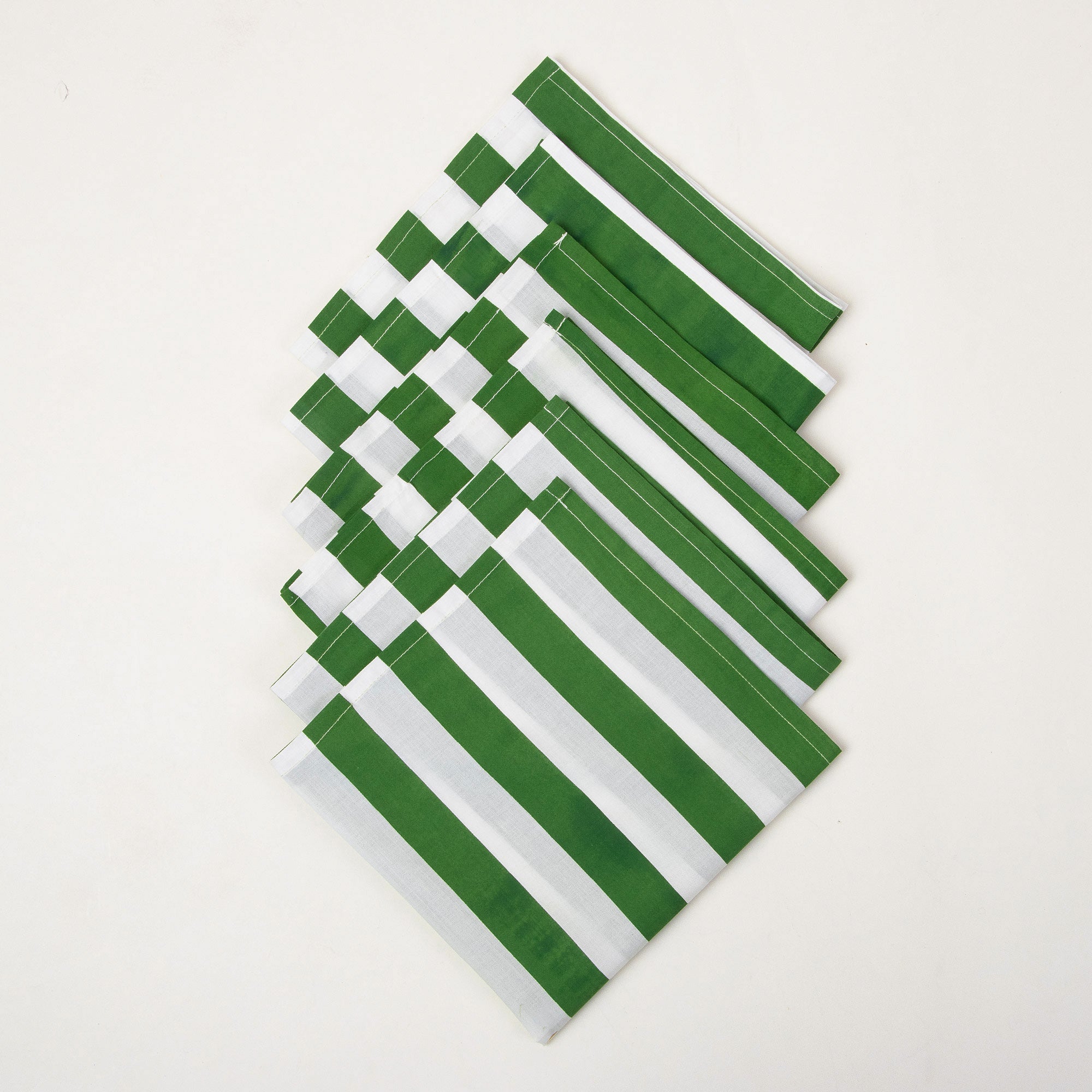 Green Striped Hand Block Printed Dinner Napkin Cloth Reusable