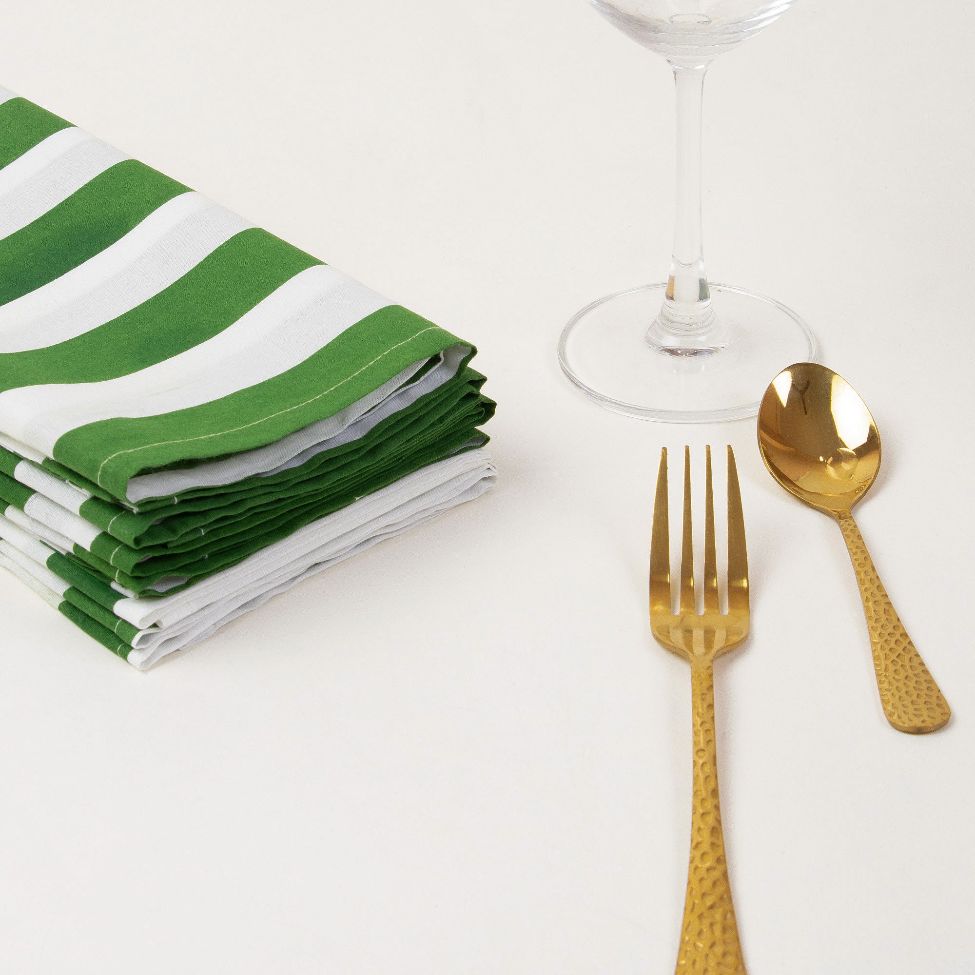 Green Striped Hand Block Printed Dinner Napkin Cloth Reusable