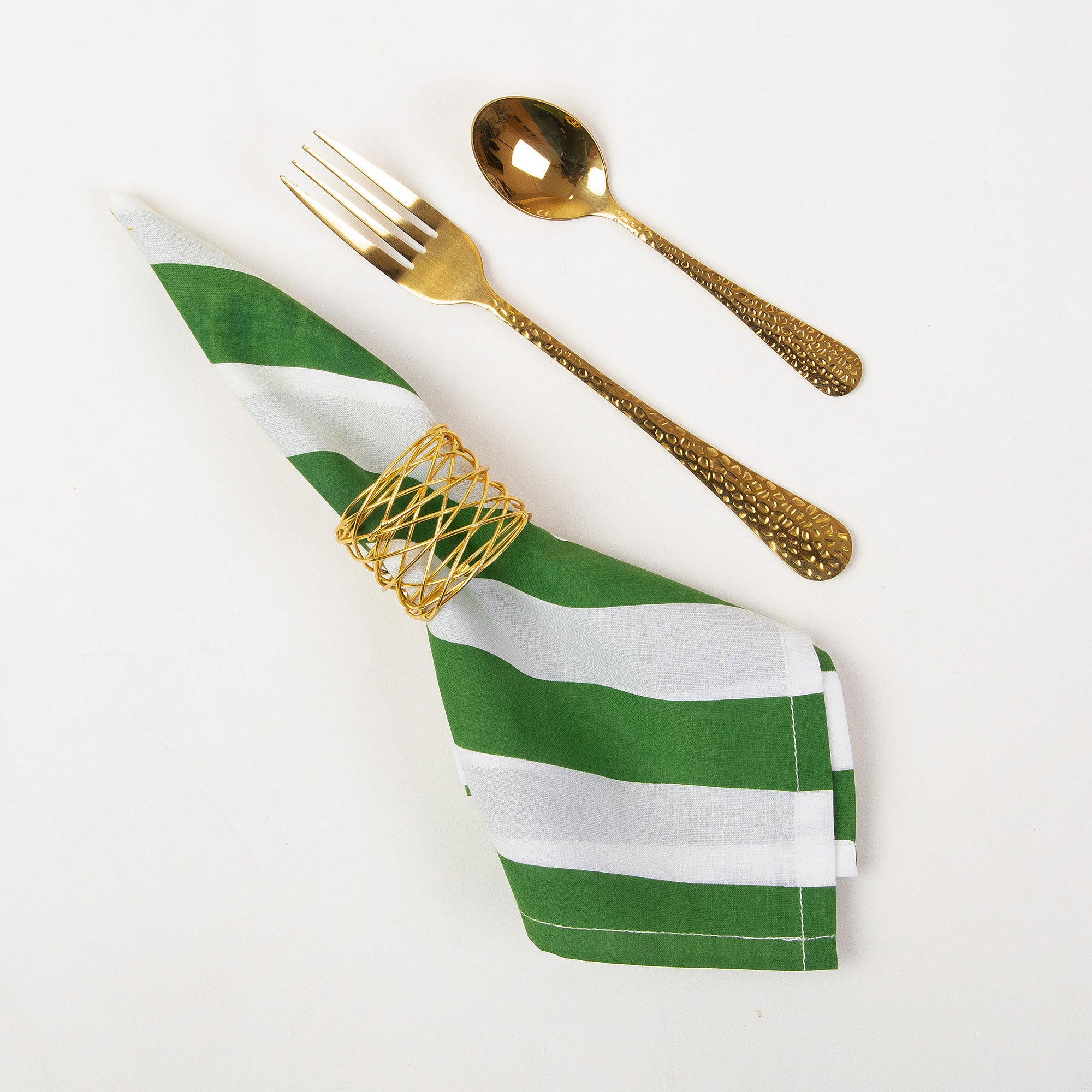 Green Striped Hand Block Printed Dinner Napkin Cloth Reusable