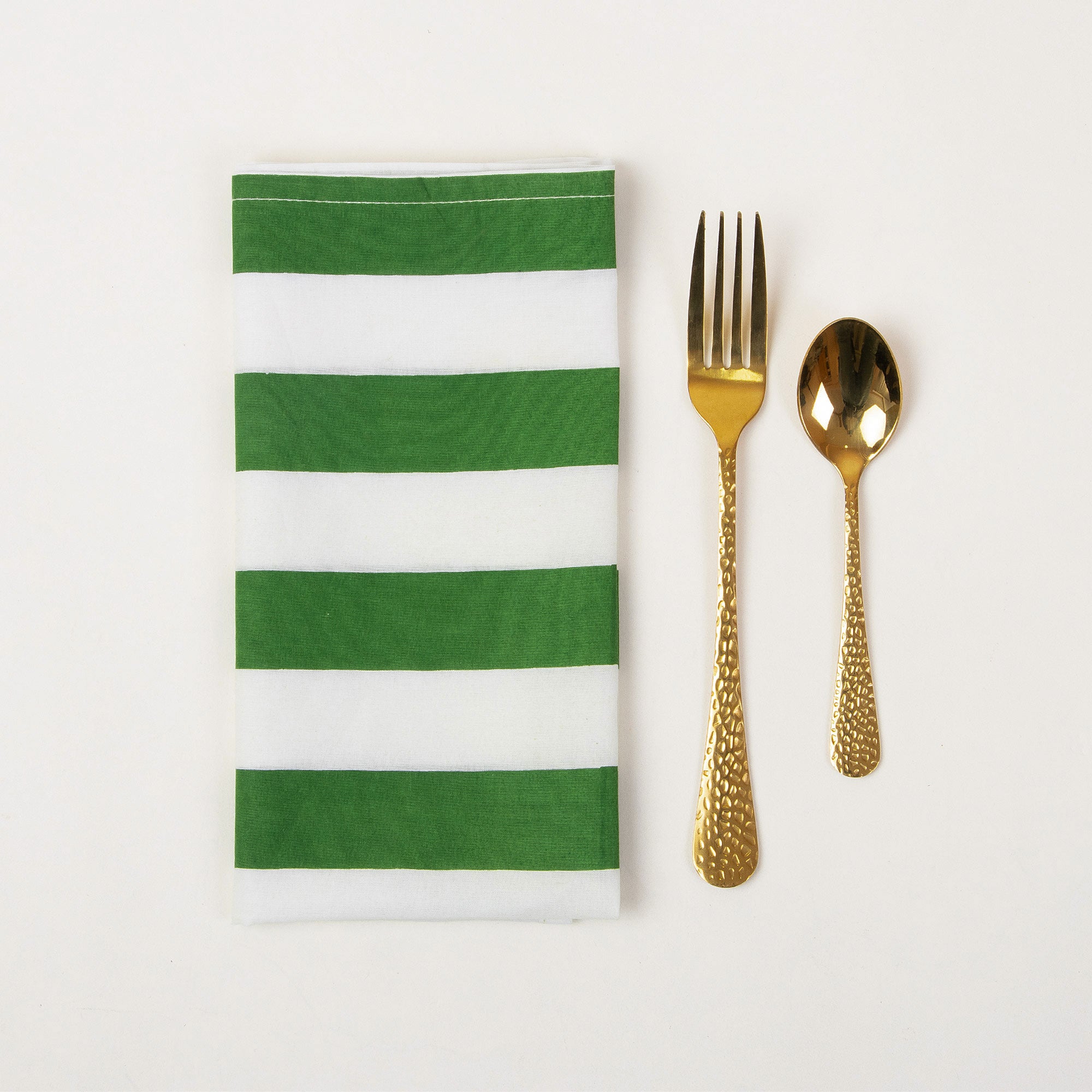 Green Striped Hand Block Printed Dinner Napkin Cloth Reusable
