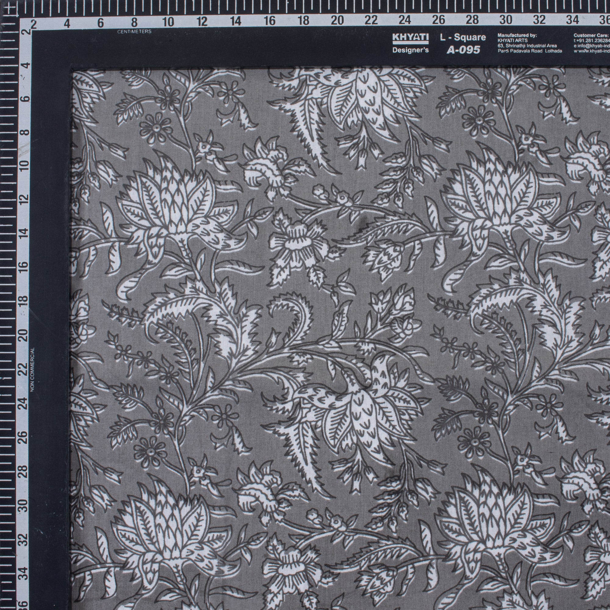 Grey Floral Indian Block Printed Fabric