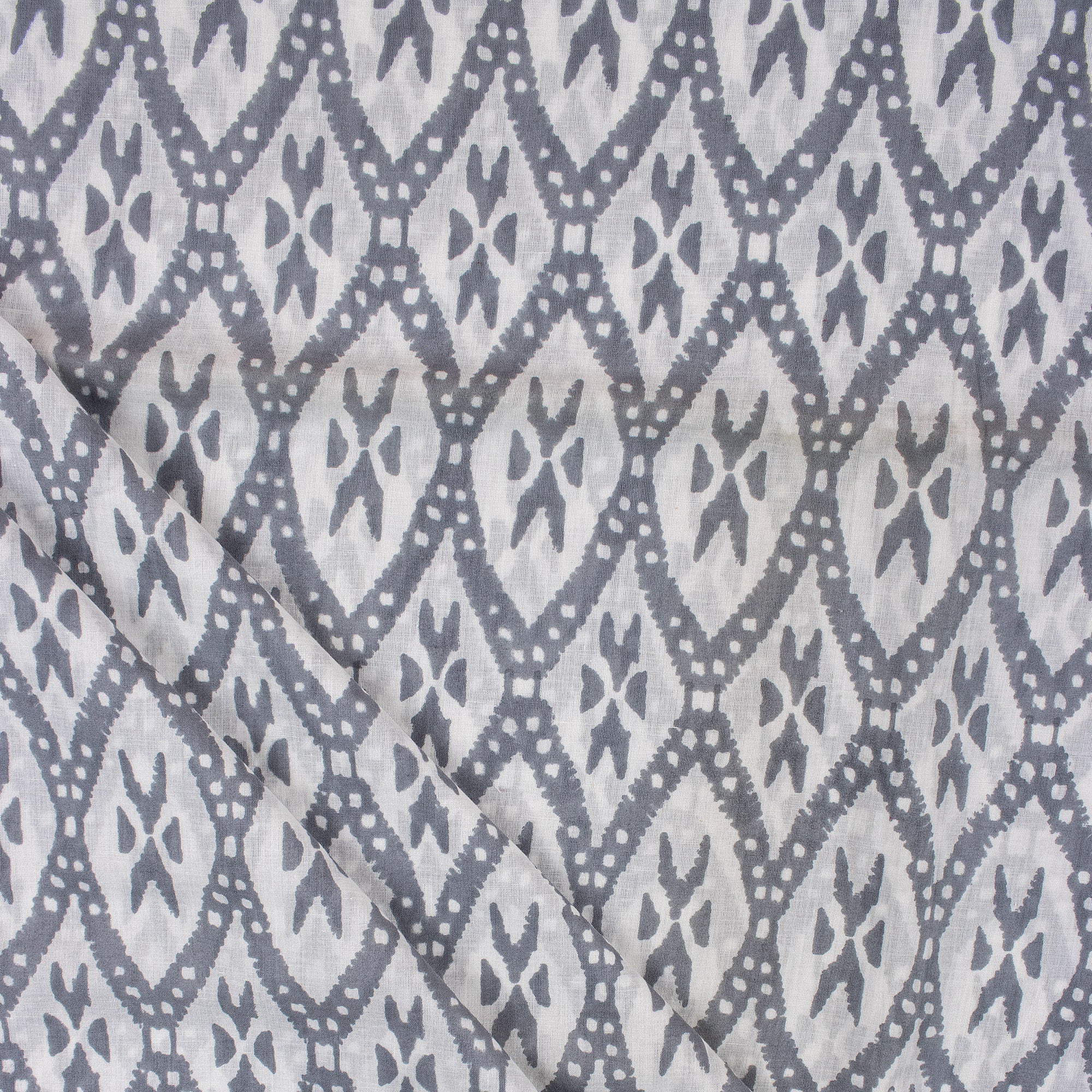 Grey Ikat Hand Block Print Fabric By The Yard