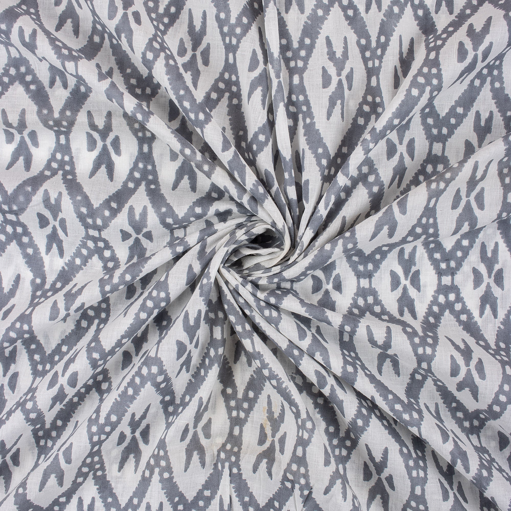 Grey Ikat Hand Block Print Fabric By The Yard