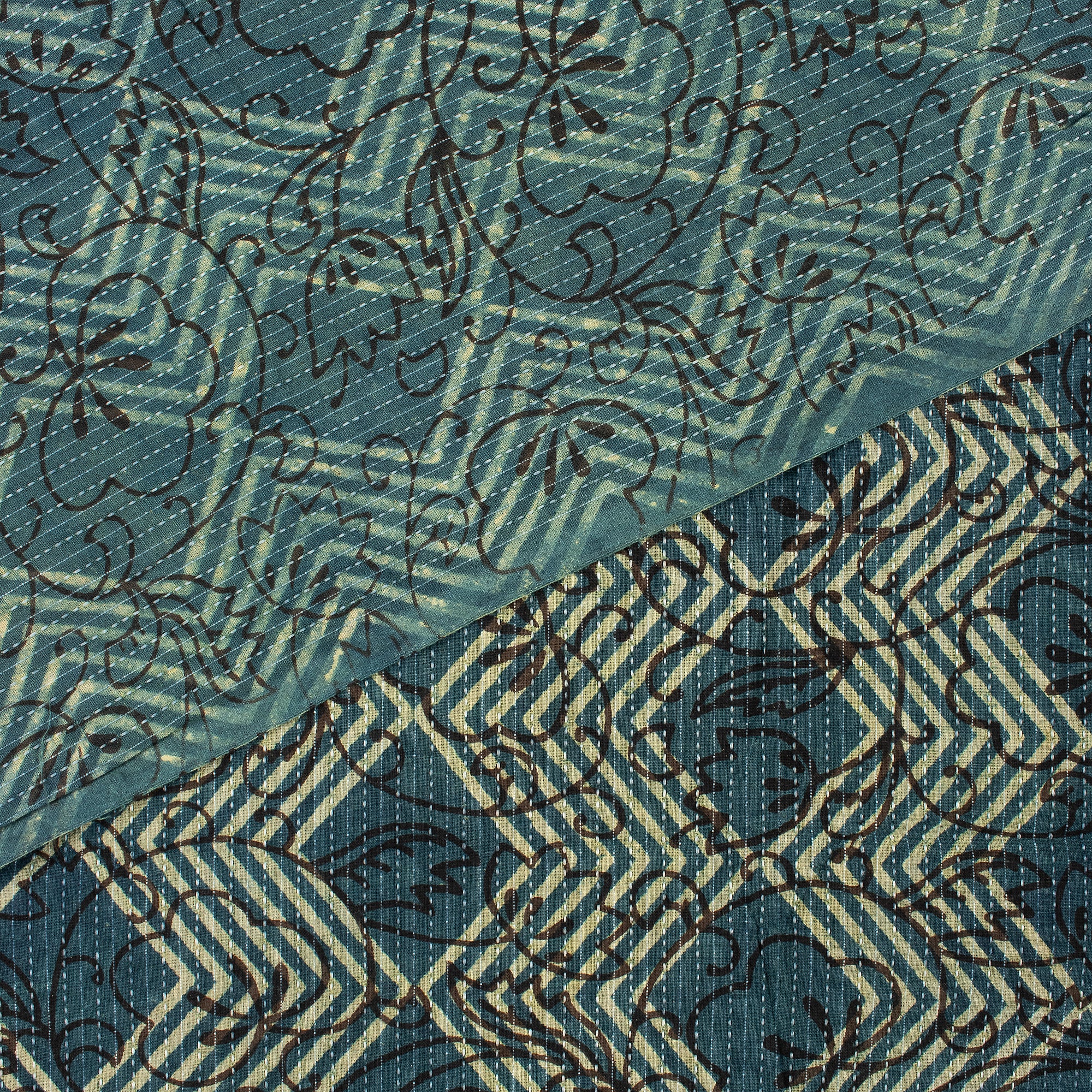 Hand Block Dabu Pure Cotton Kantha Soft Dress Fabric